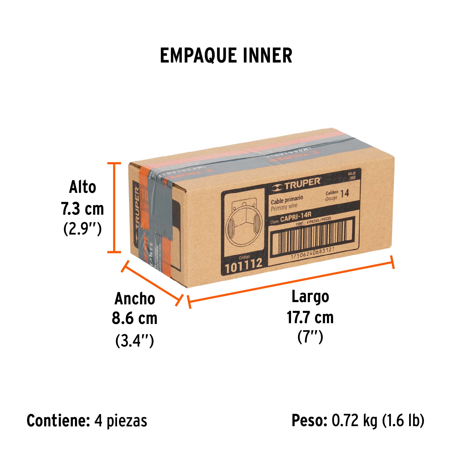 Carrete con 6 m de cable primario rojo calibre 14, TRUPER - Empaque