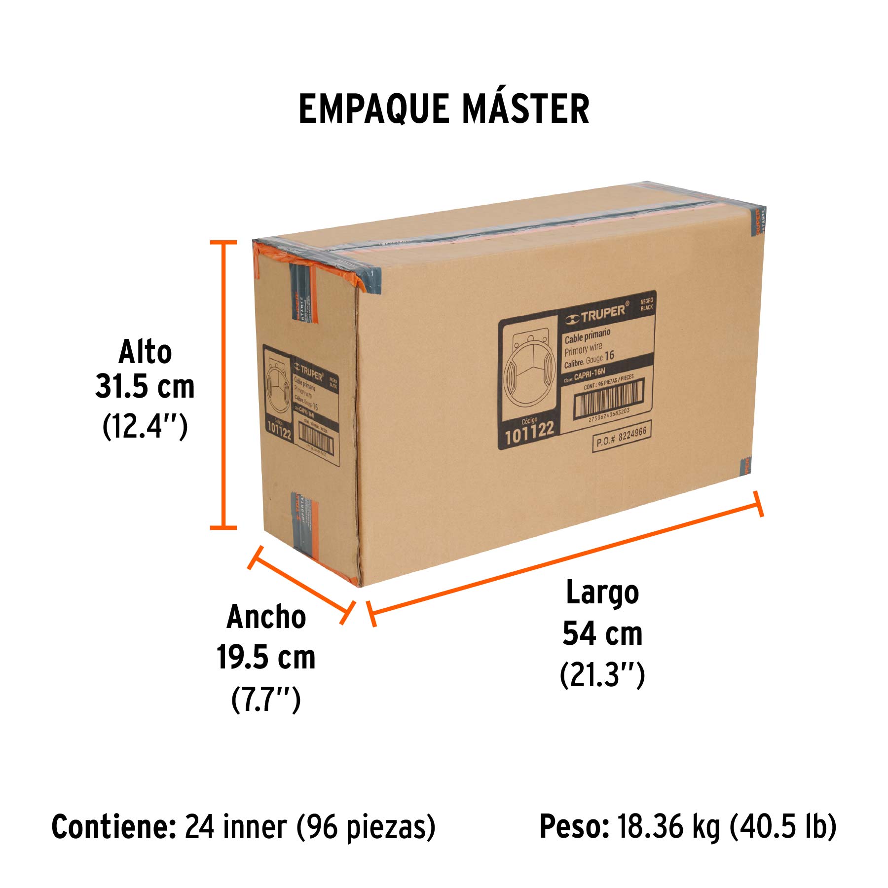 Carrete con 9 m de cable primario negro calibre 16, TRUPER - Empaque