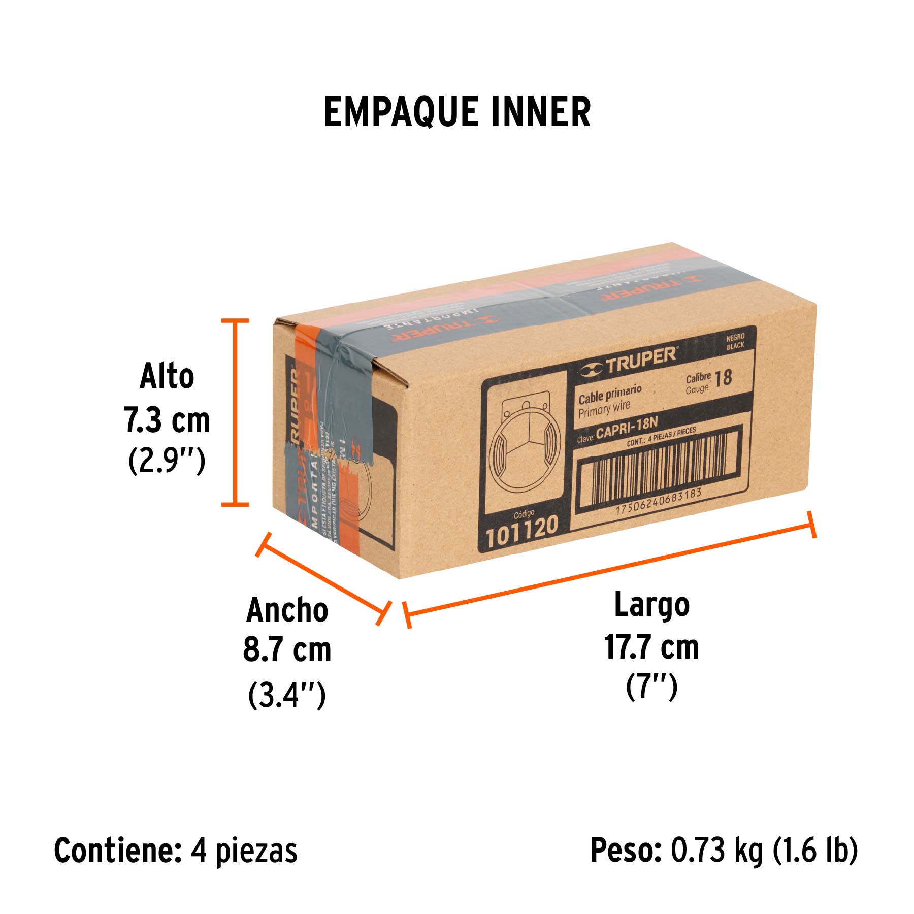 Carrete con 12 m de cable primario negro calibre 18, TRUPER - Empaque