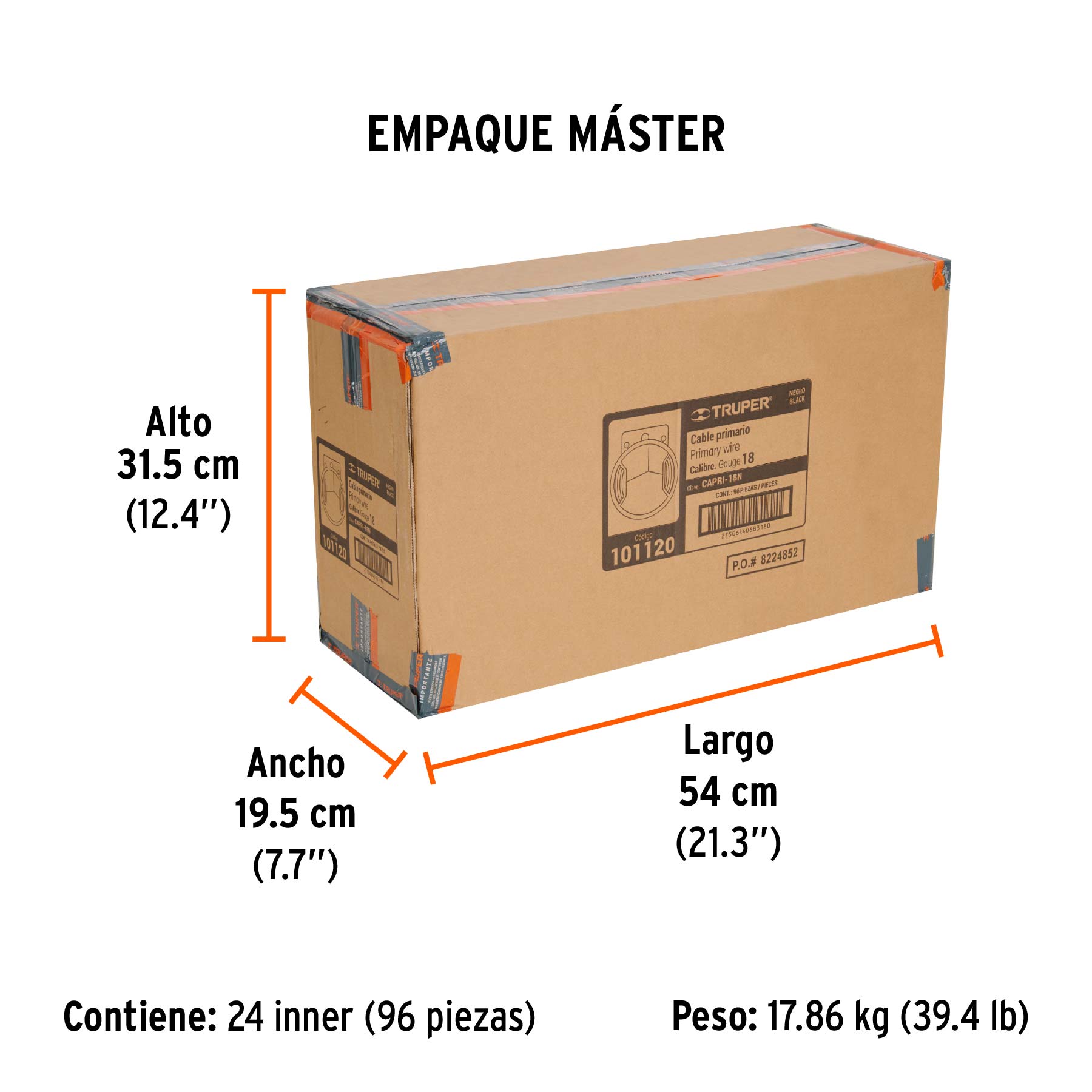 Carrete con 12 m de cable primario negro calibre 18, TRUPER - Empaque