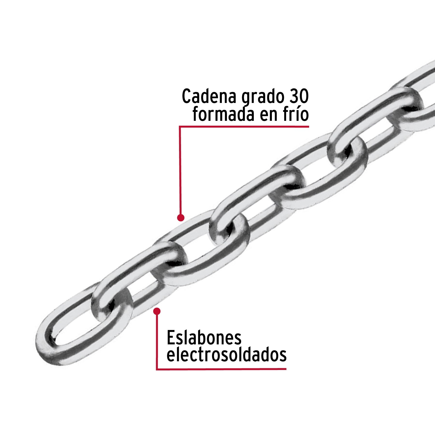 Metro de cadena pulida de 1/8", 75 m en cubeta, FIERO