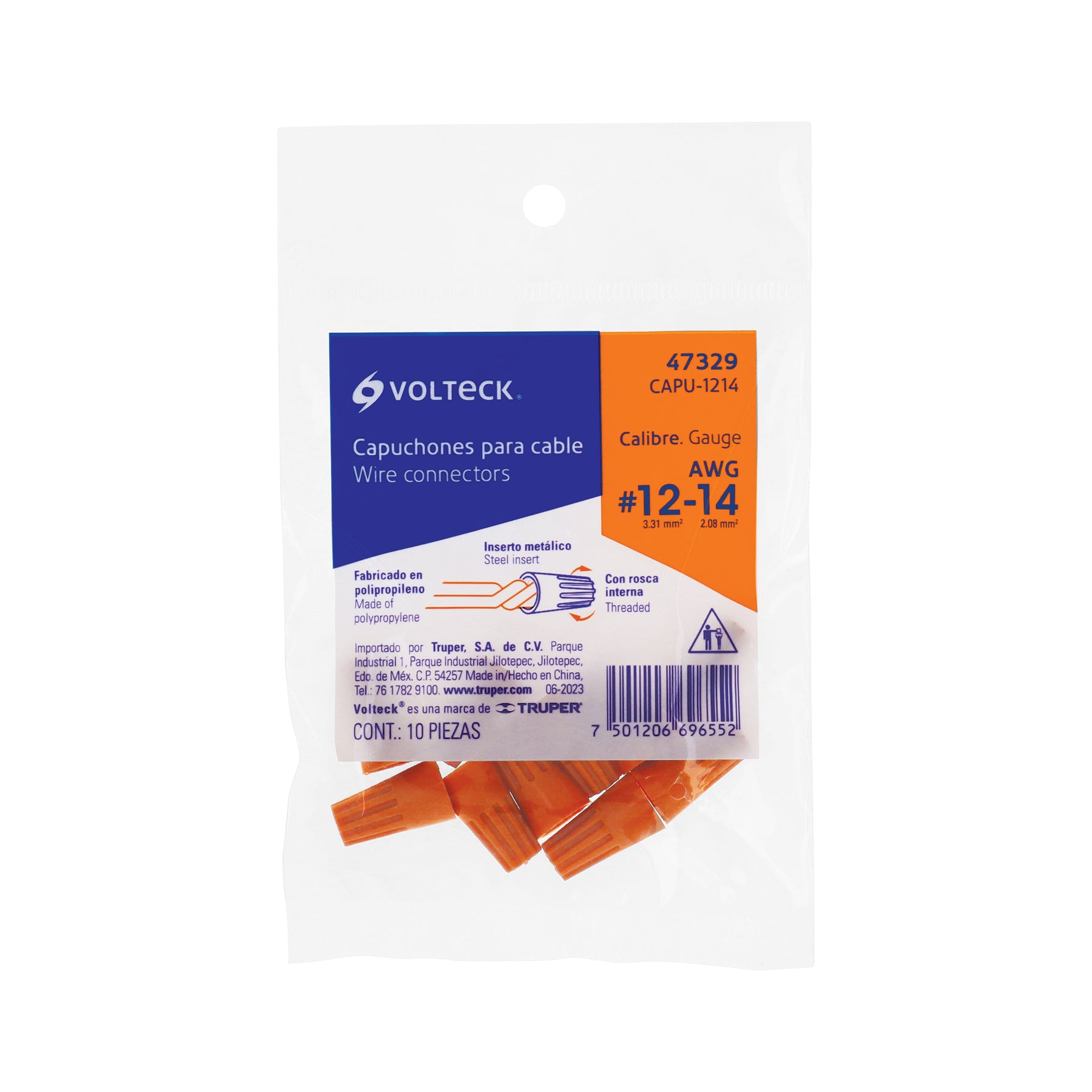 Bolsa con 10 capuchones para cable, calibres 14 a 12 AWG