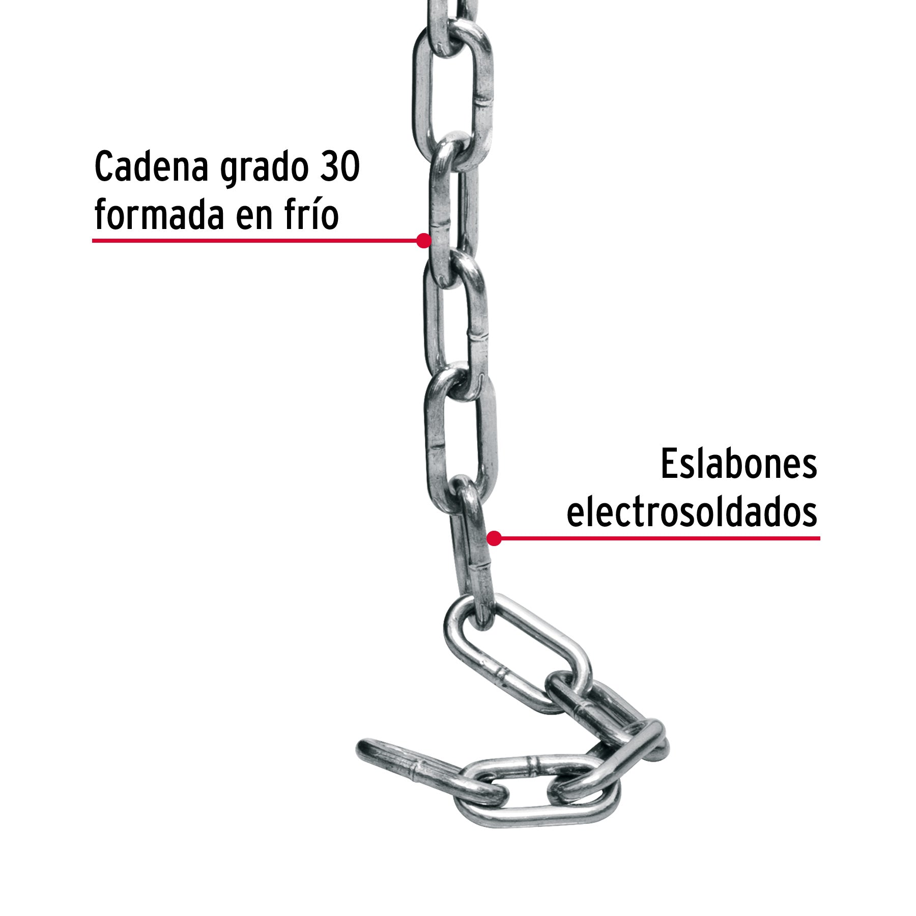Metro de cadena pulida de 3/16", 65 m en cubeta, FIERO