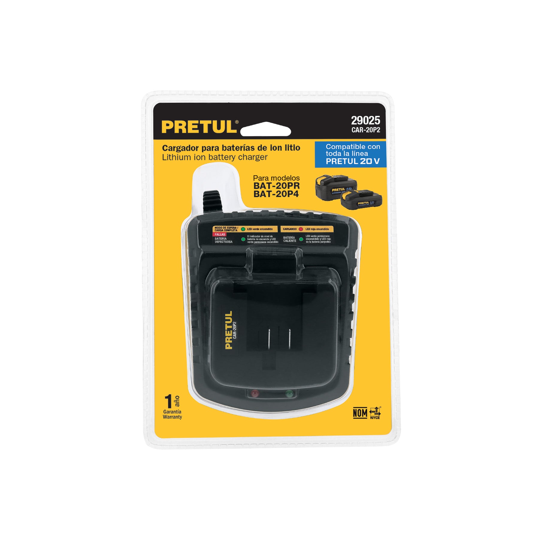 Cargador de baterías de ion litio 20V, PRETUL