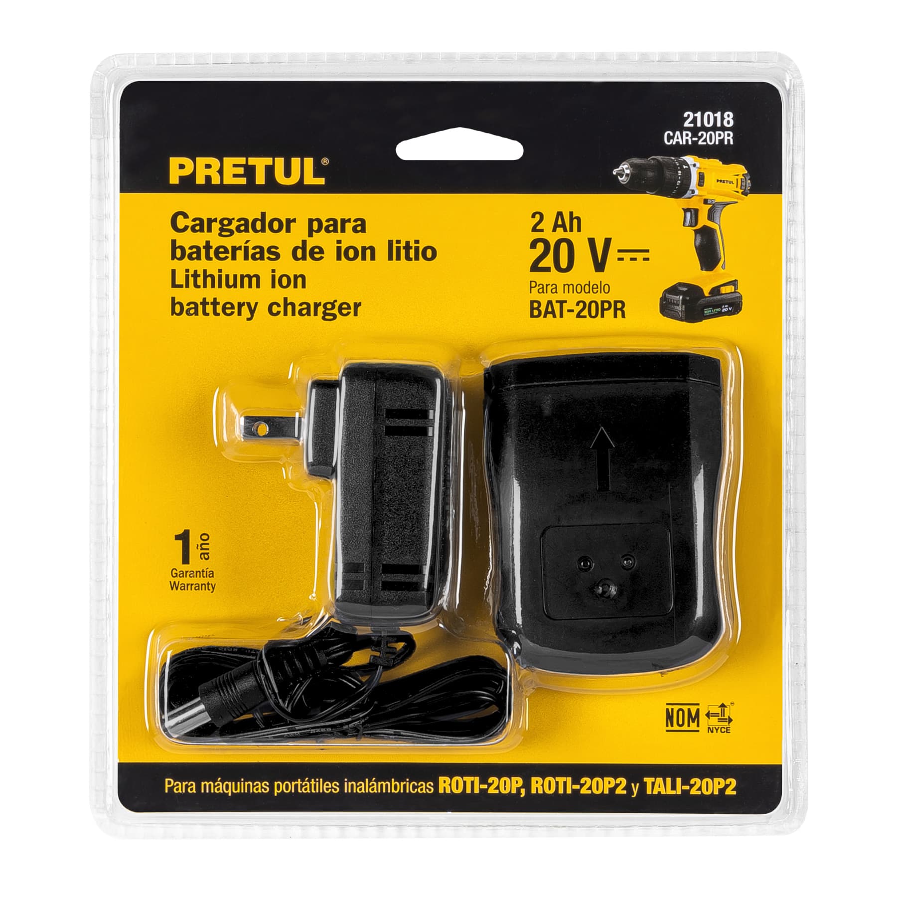 Cargador baterías de ion litio 20V, para ROTI-20P, PRETUL