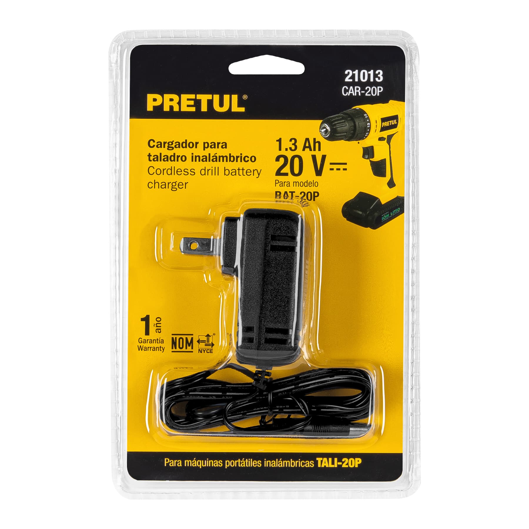 Cargador baterías de ion litio 20V, para TALI-20P, PRETUL
