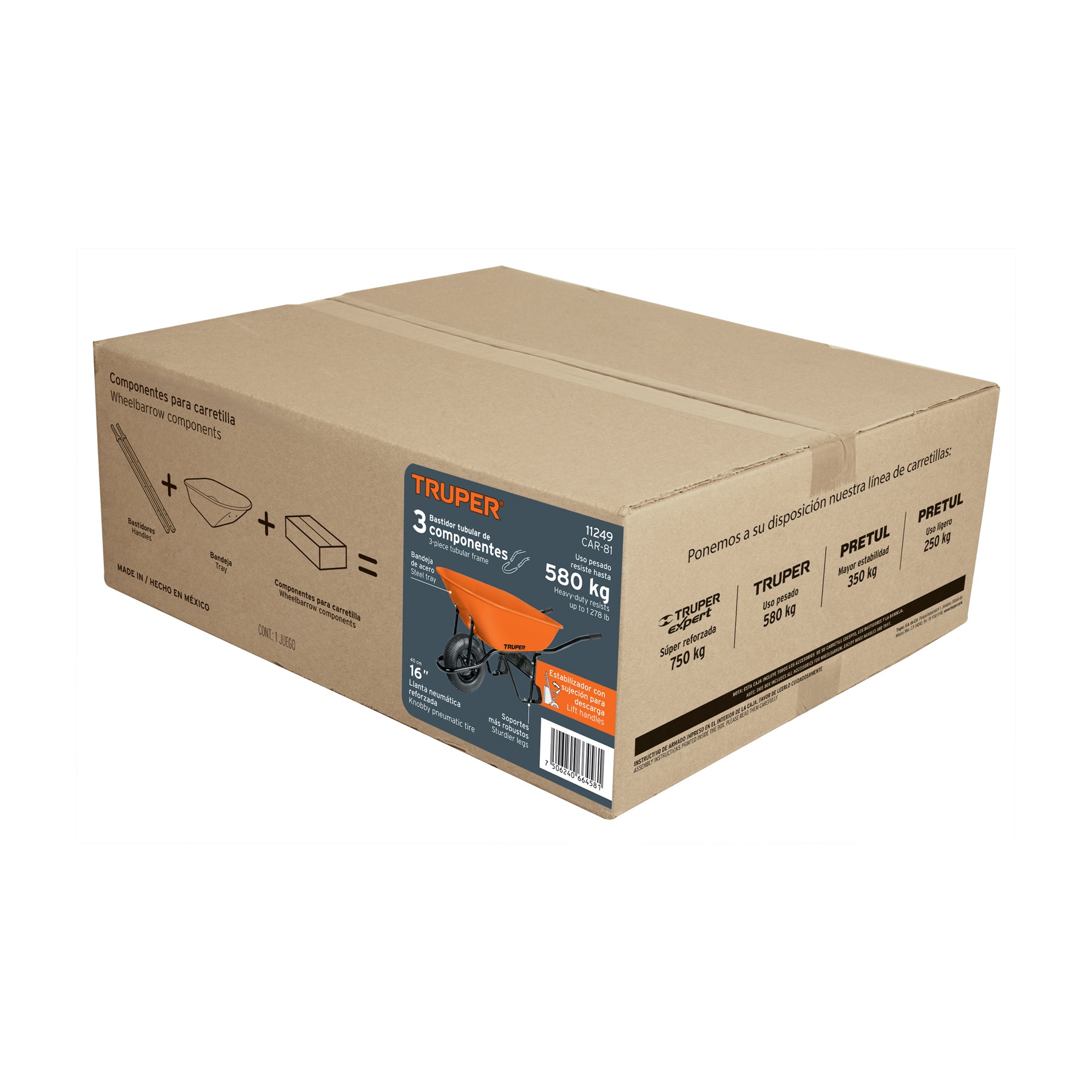 Carretilla 8 ft3 Neumática, bastidor tubular, TRUPER