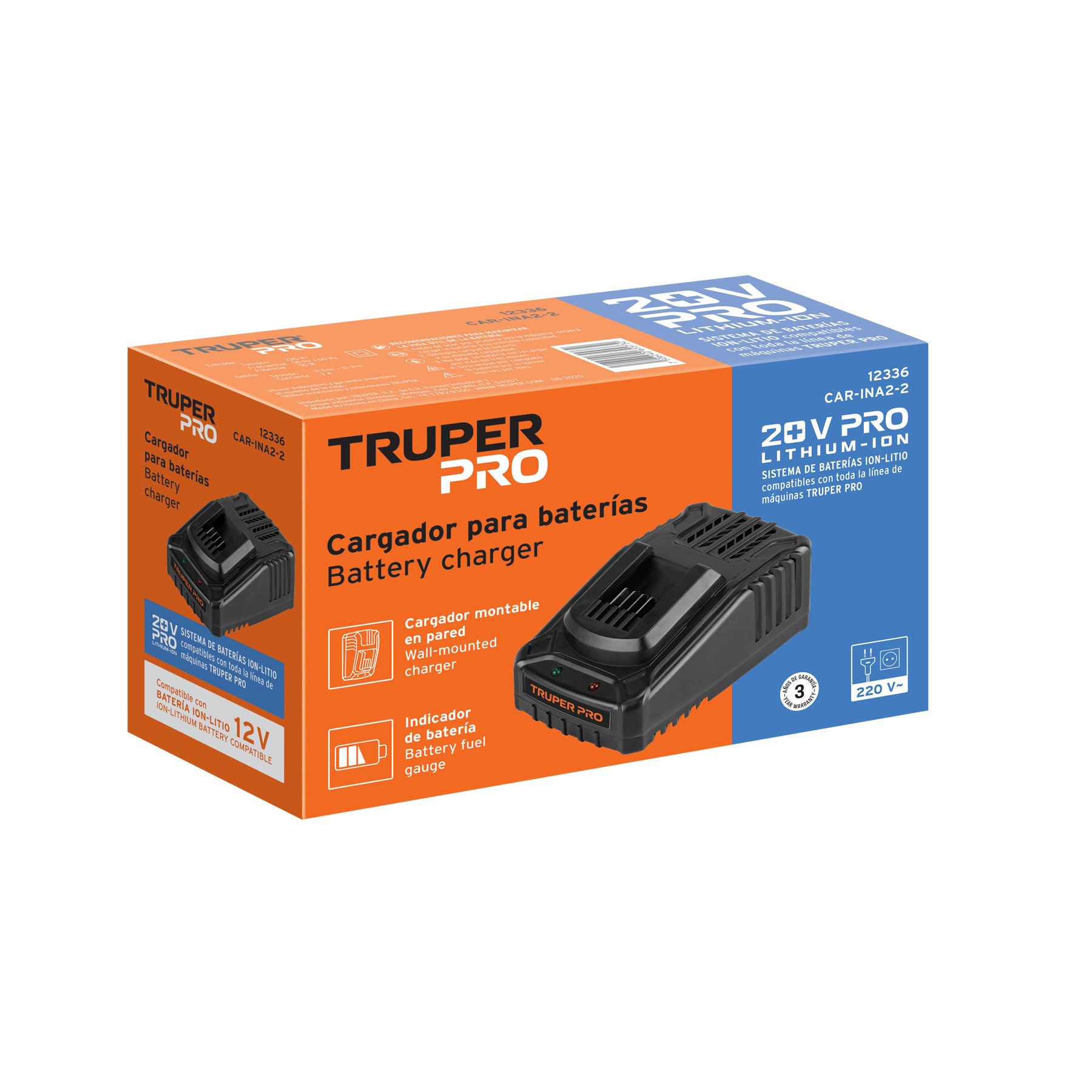 Cargador de baterías de 12 a 20V, enchufe tipo C, TRUPER PRO