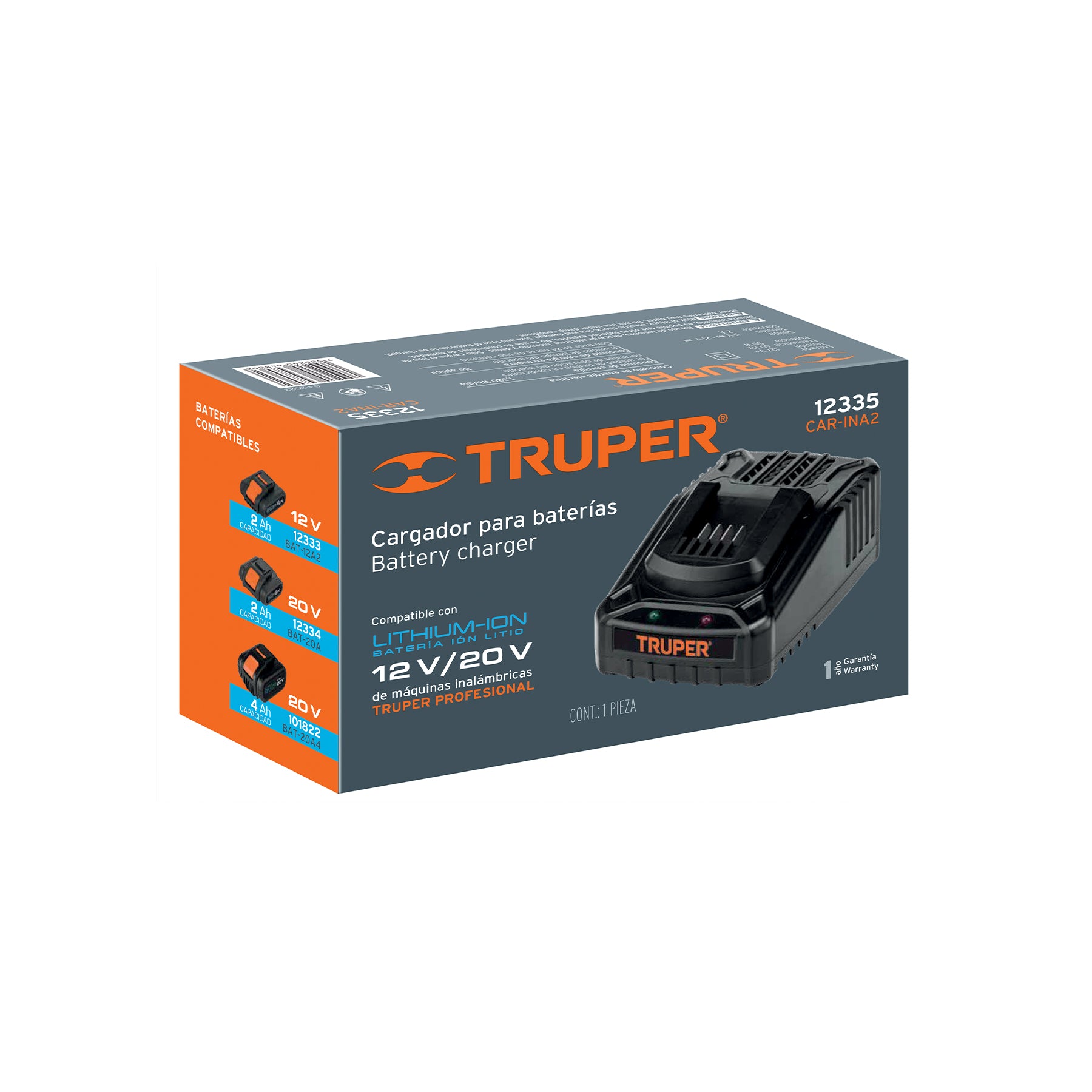 Cargador de baterías de ion litio de 12 y 20 V, TRUPER PRO