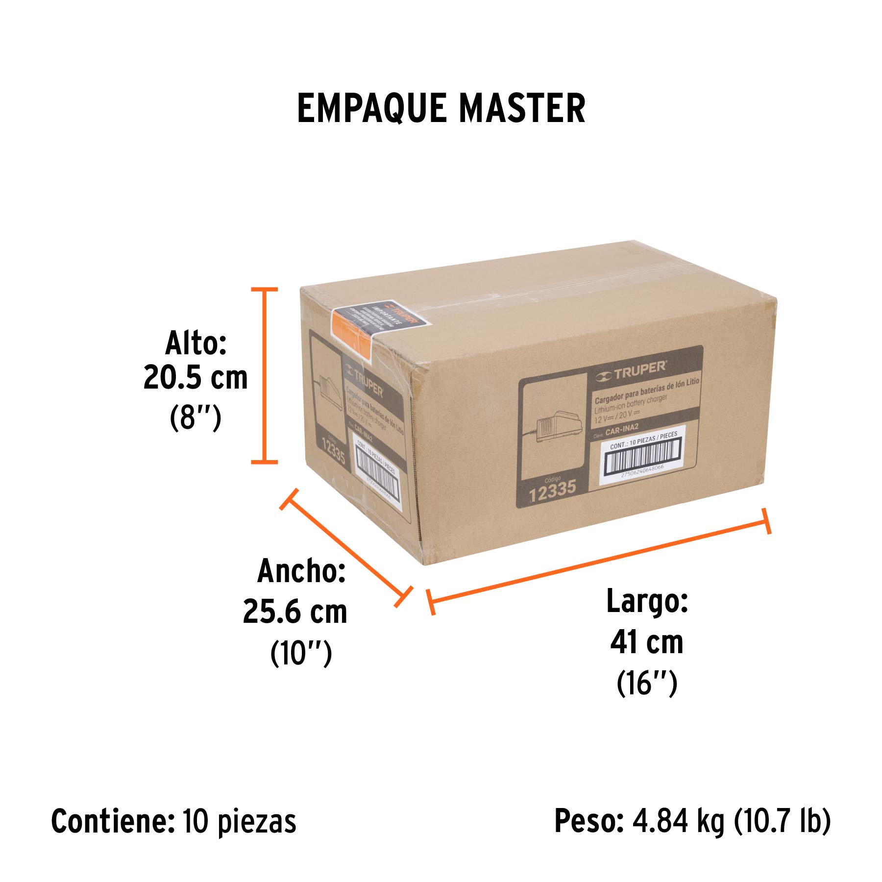 Cargador de baterías de ion litio de 12 y 20 V, TRUPER PRO - Empaque