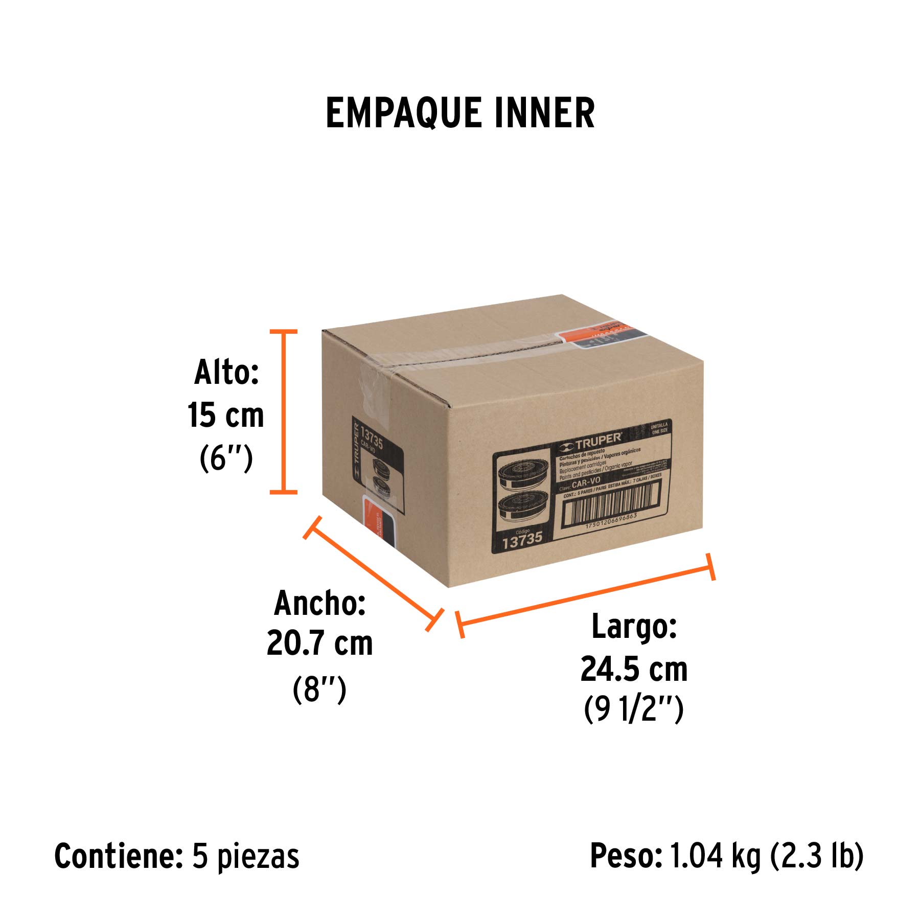 Bolsa con 2 cartuchos de repuesto, vapores orgánicos, TRUPER - Empaque