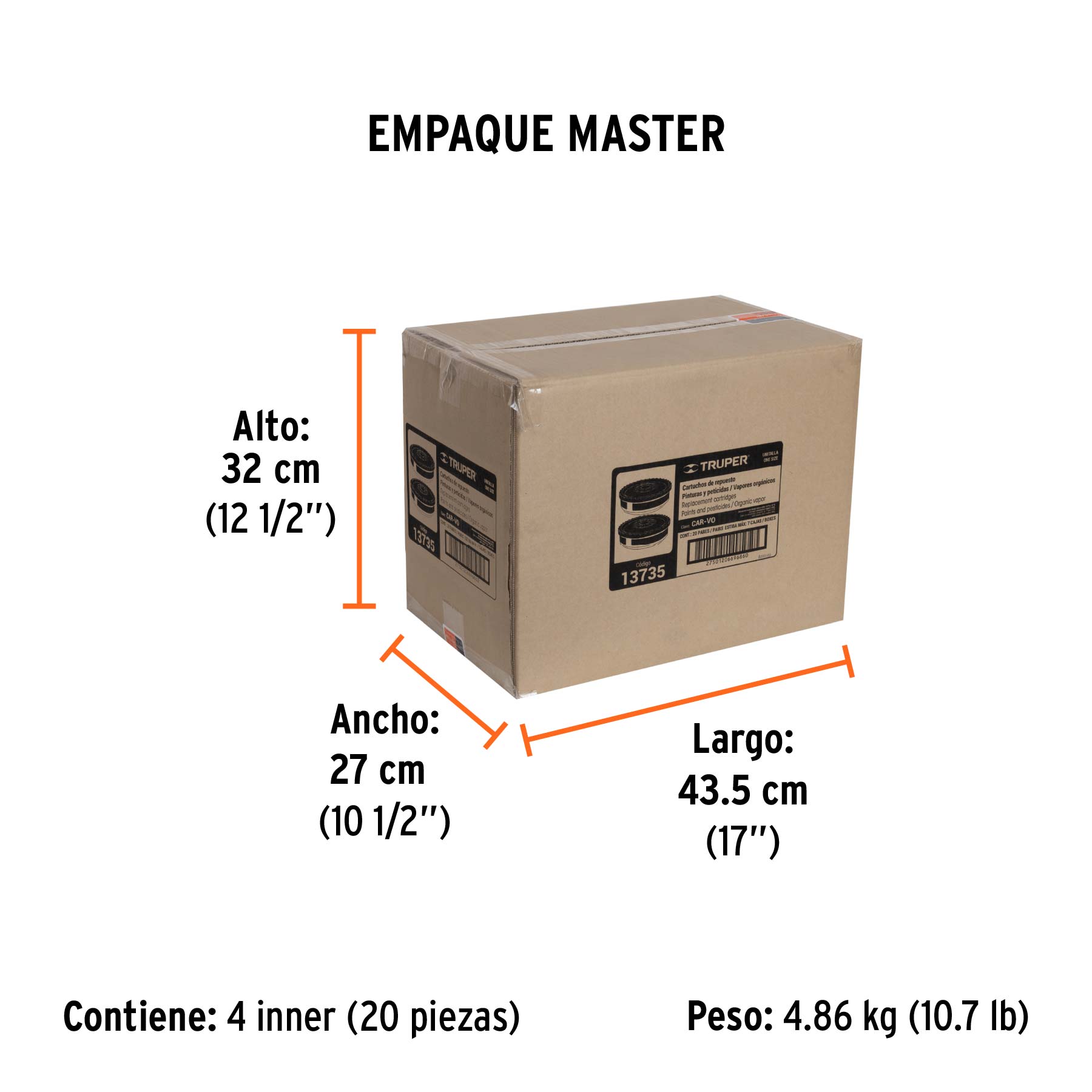 Bolsa con 2 cartuchos de repuesto, vapores orgánicos, TRUPER - Empaque