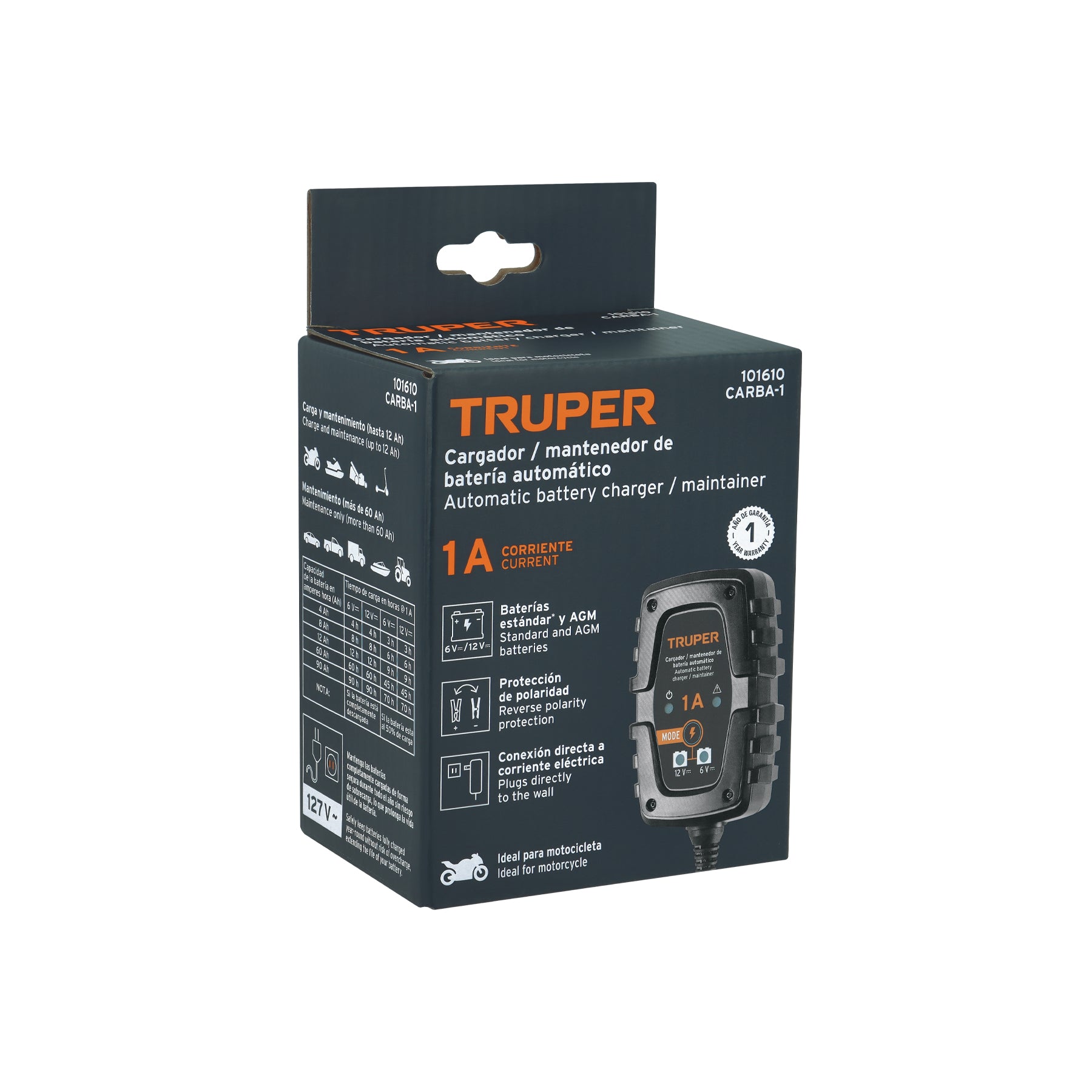 Cargador / mantenedor de 1 A para baterías de 6/12V, TRUPER