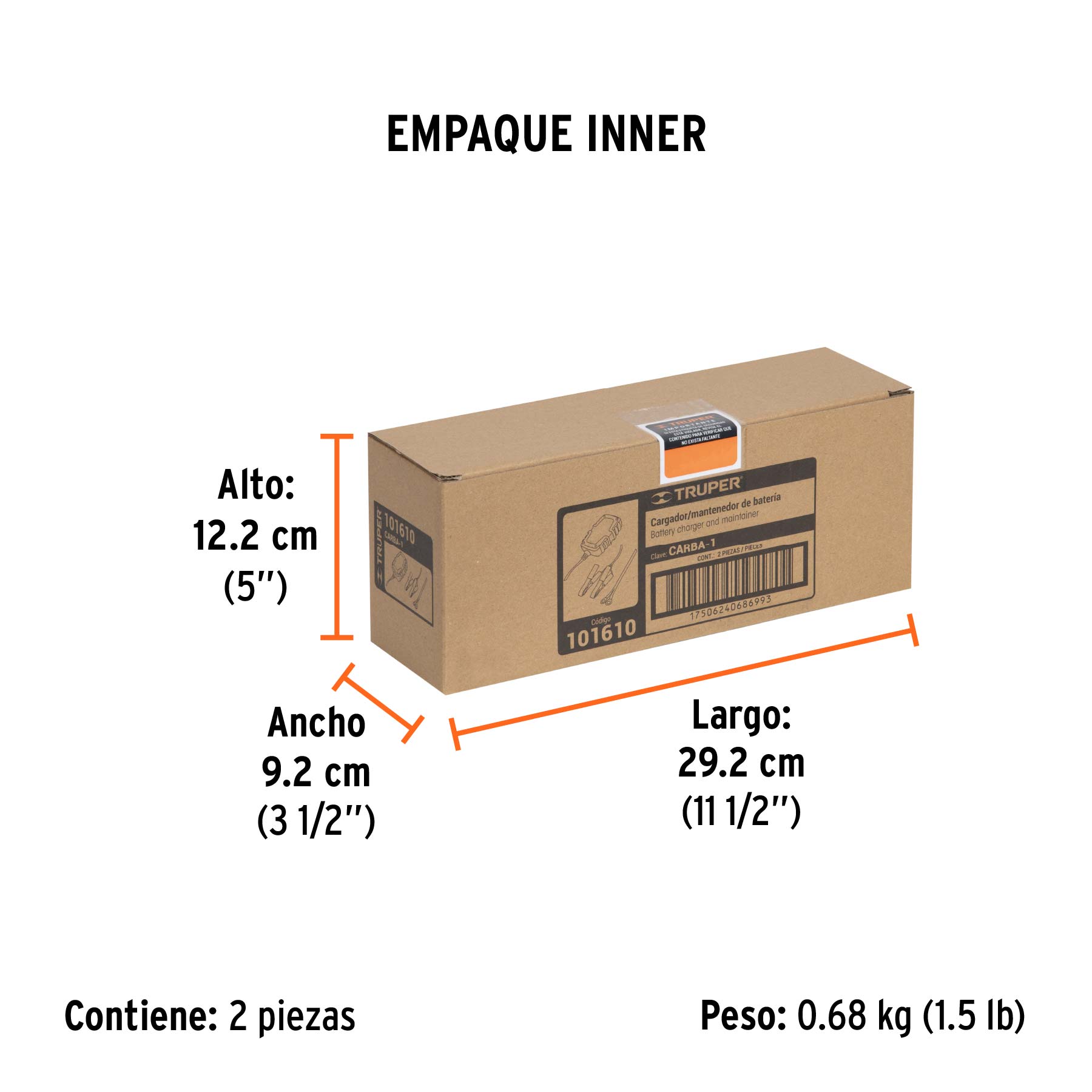 Cargador / mantenedor de 1 A para baterías de 6/12V, TRUPER - Empaque