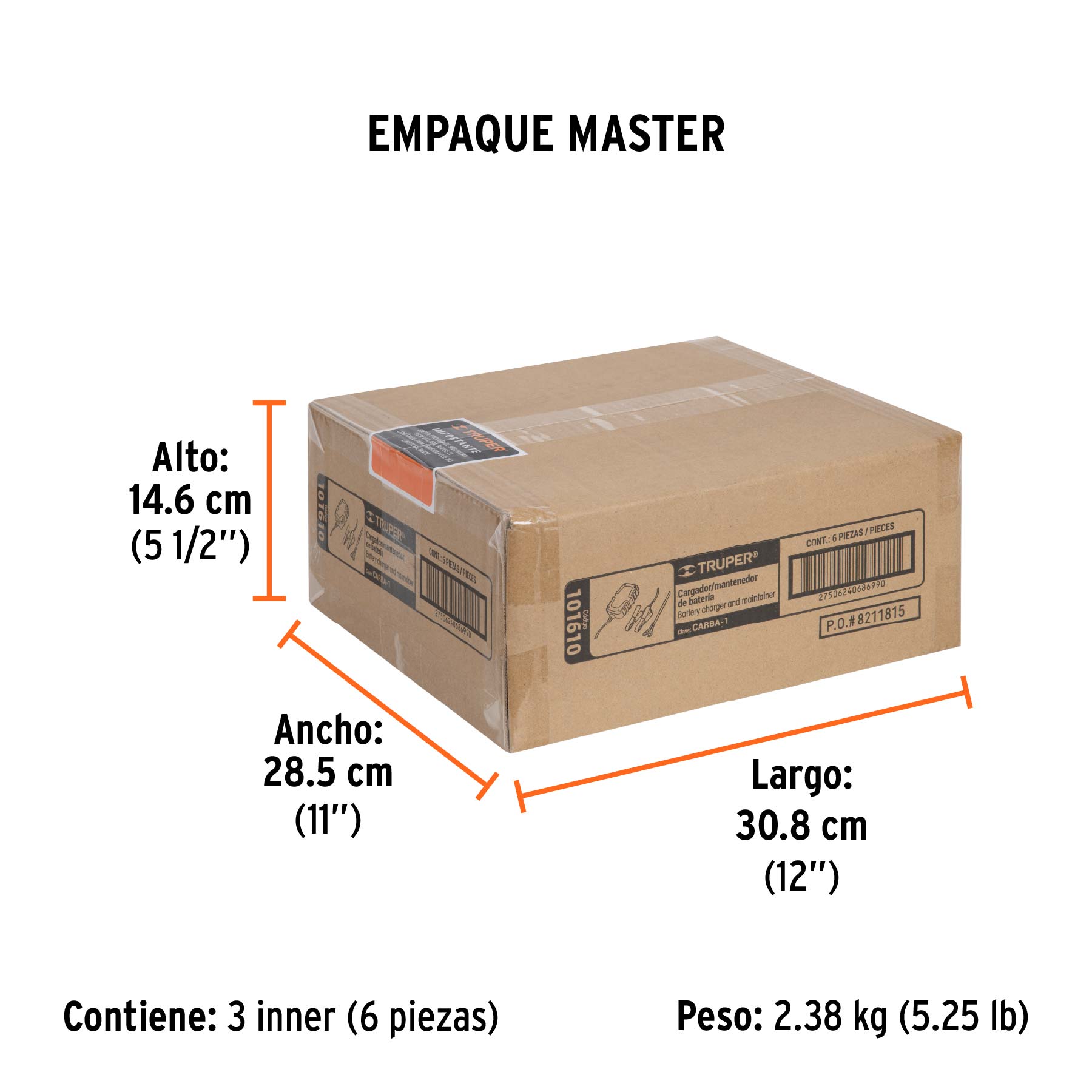Cargador / mantenedor de 1 A para baterías de 6/12V, TRUPER - Empaque