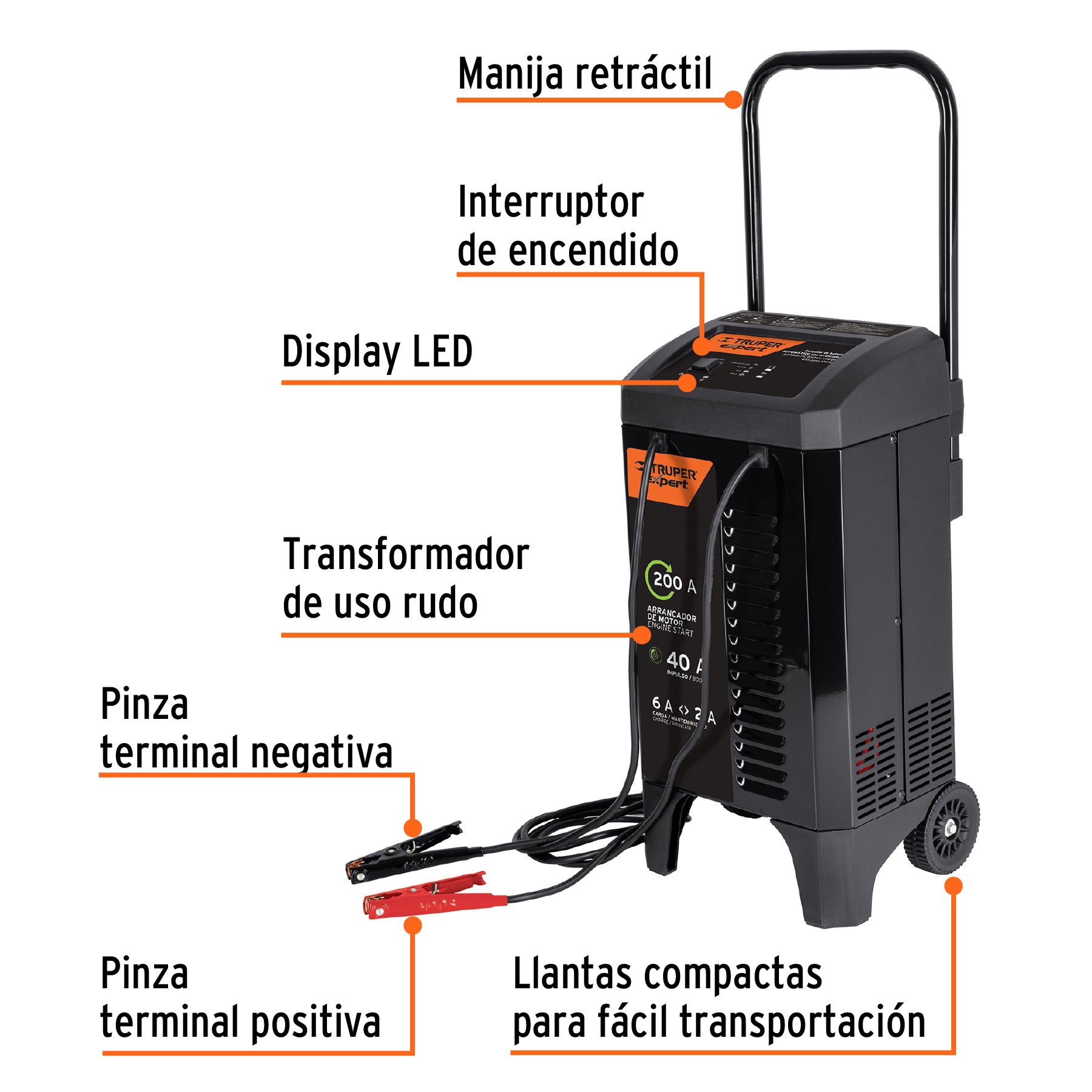 Cargador de 200 A para baterías de 12 V, con ruedas, EXPERT