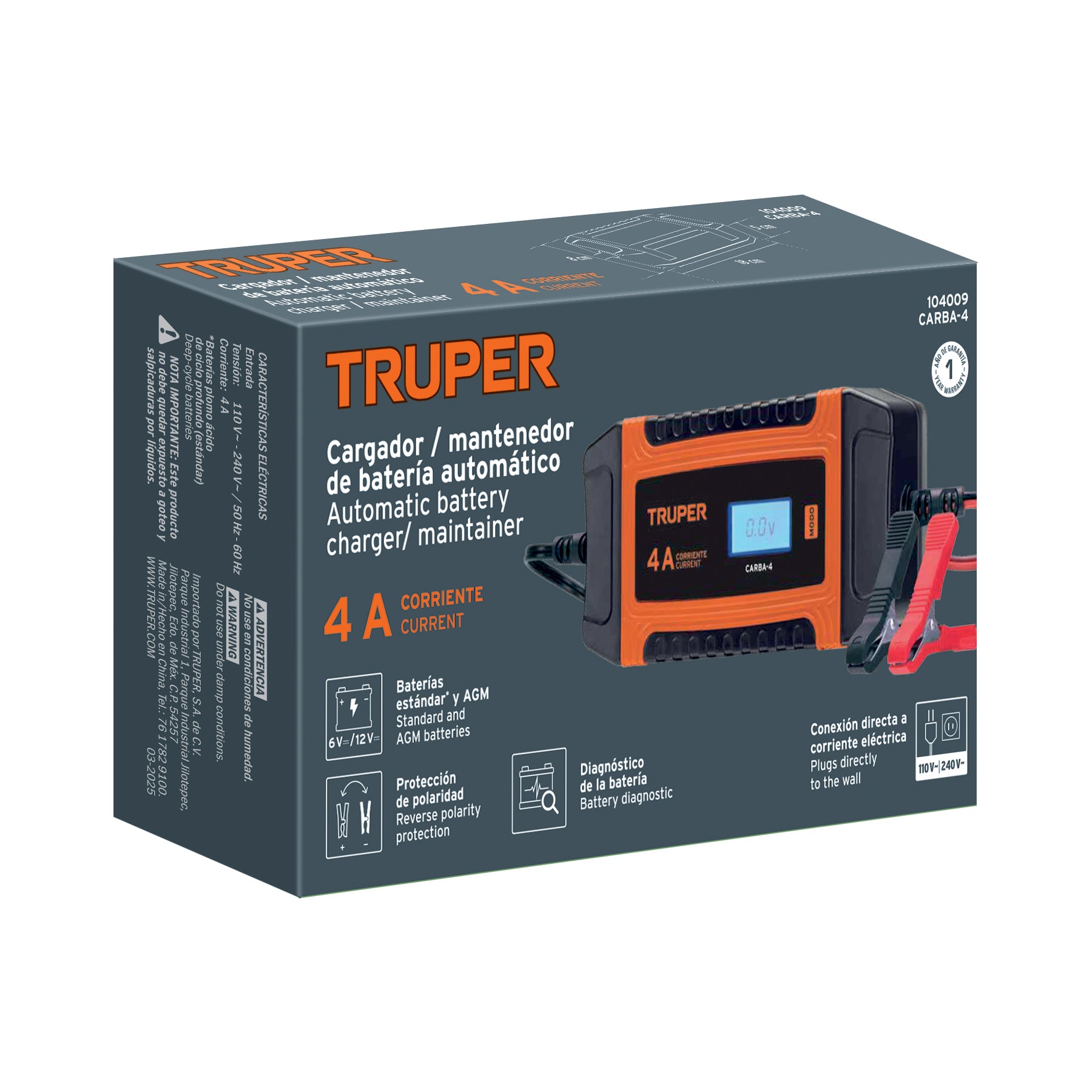Cargador / mantenedor de 4 A para baterías de 6V/12V, TRUPER