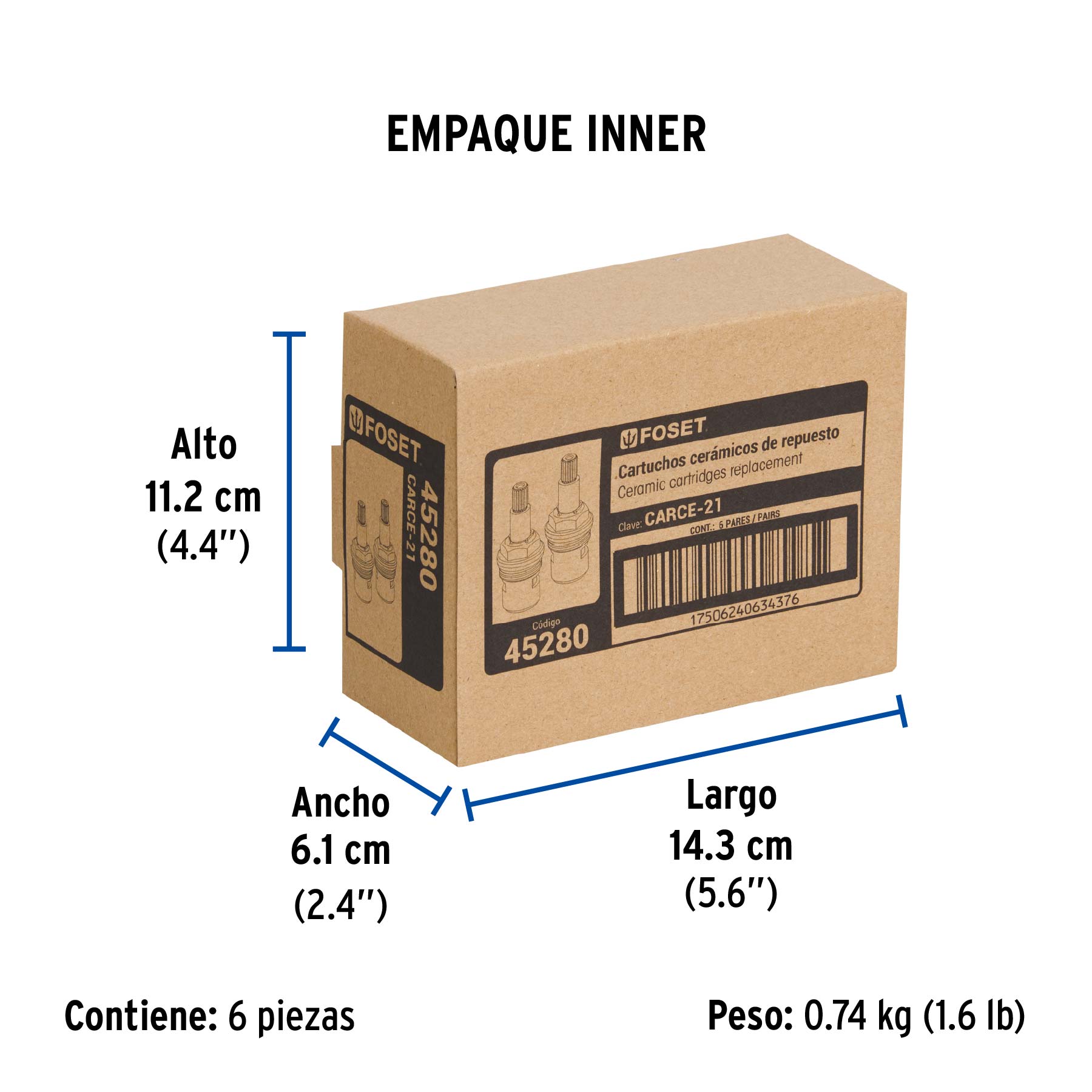 Juego de 2 cartuchos cerámicos de latón, FOSET RIVIERA - Empaque