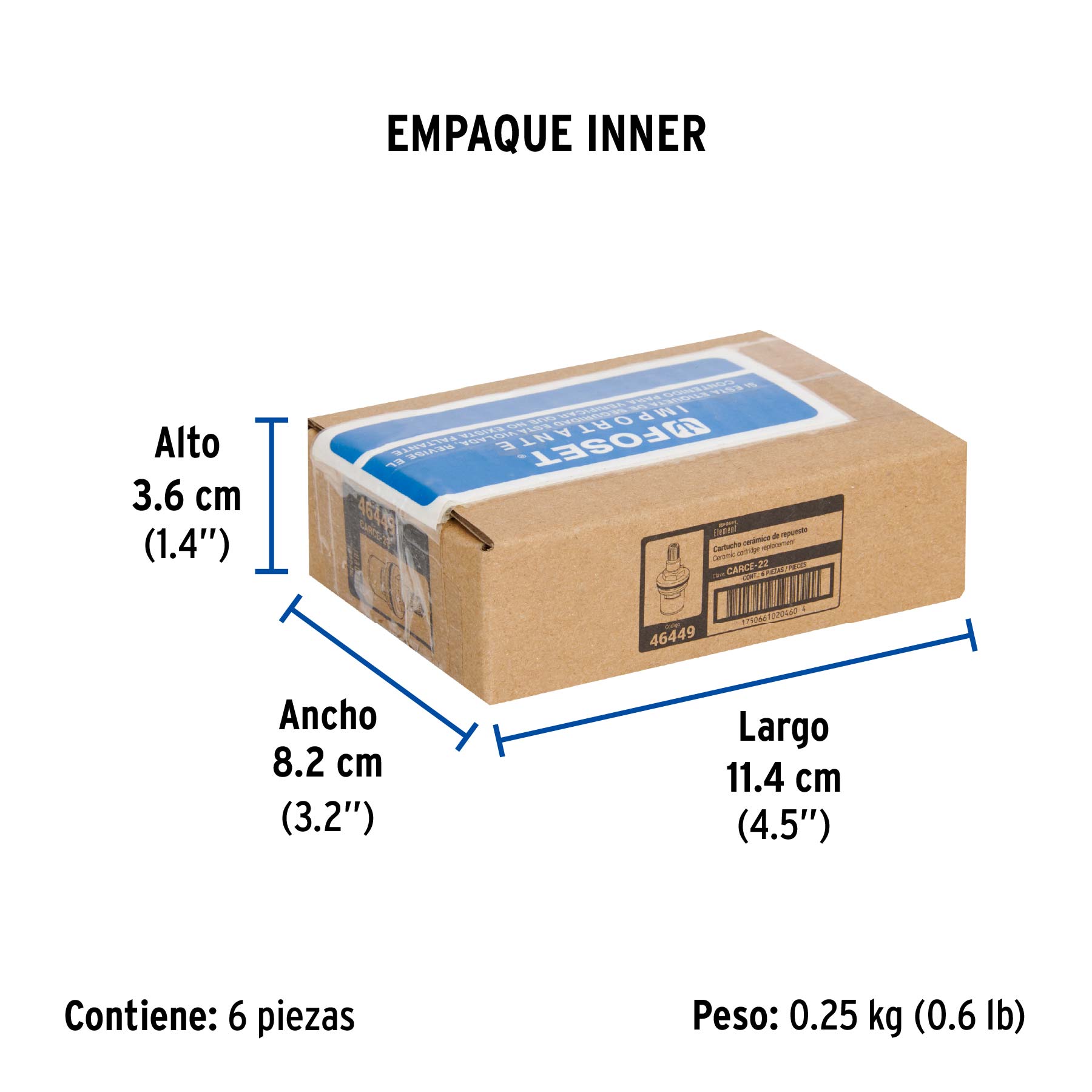 Cartucho cerámico para salida chica de ELF-84, FOSET - Empaque
