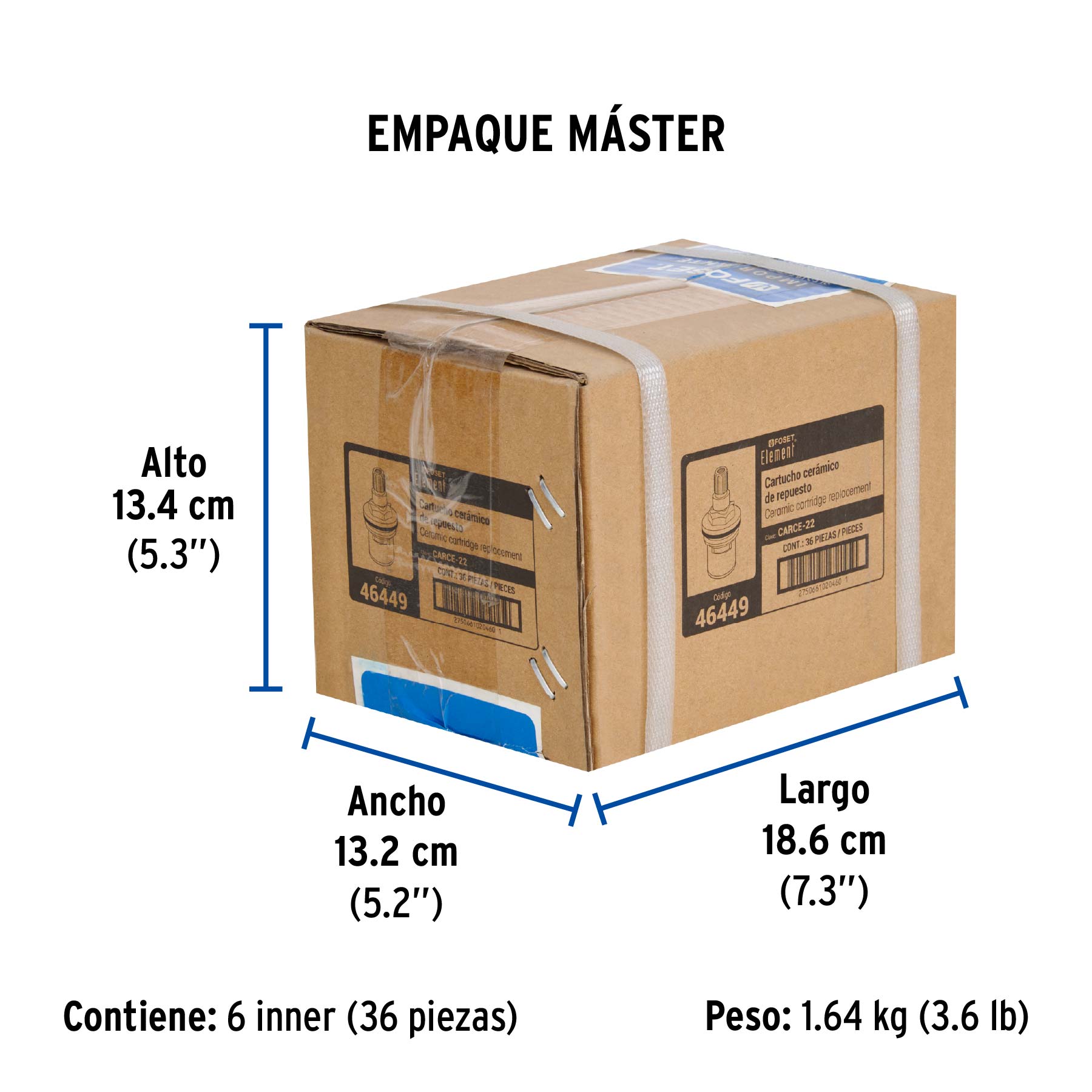 Cartucho cerámico para salida chica de ELF-84, FOSET - Empaque