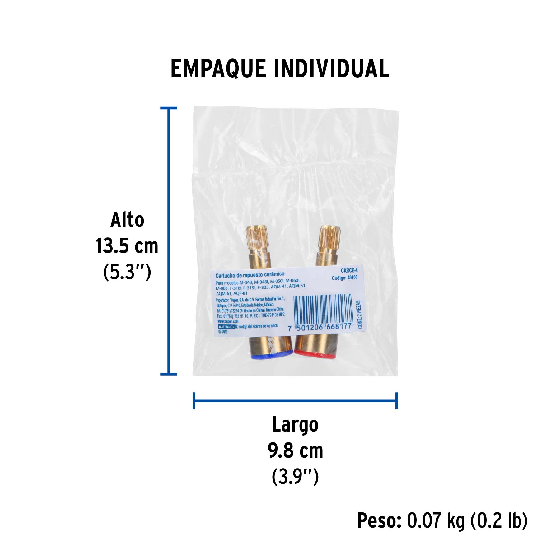 Bolsa con 2 cartuchos cerámicos p/mezcladoras, FOSET - Empaque