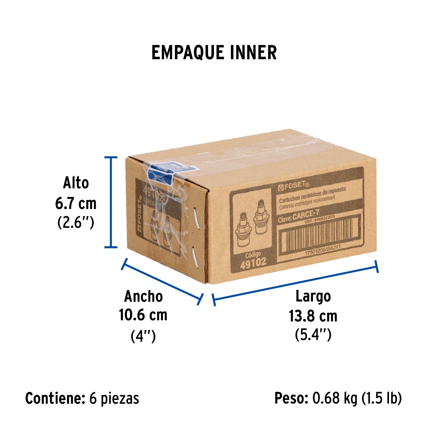Juego 2 cartuchos cerámicos para llaves de empotrar, FOSET - Empaque