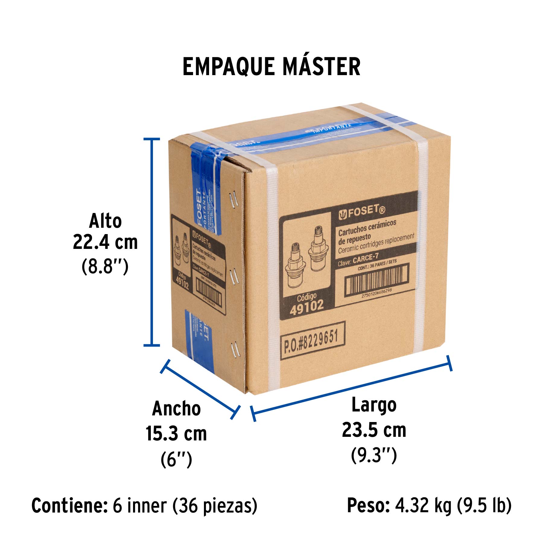 Juego 2 cartuchos cerámicos para llaves de empotrar, FOSET - Empaque
