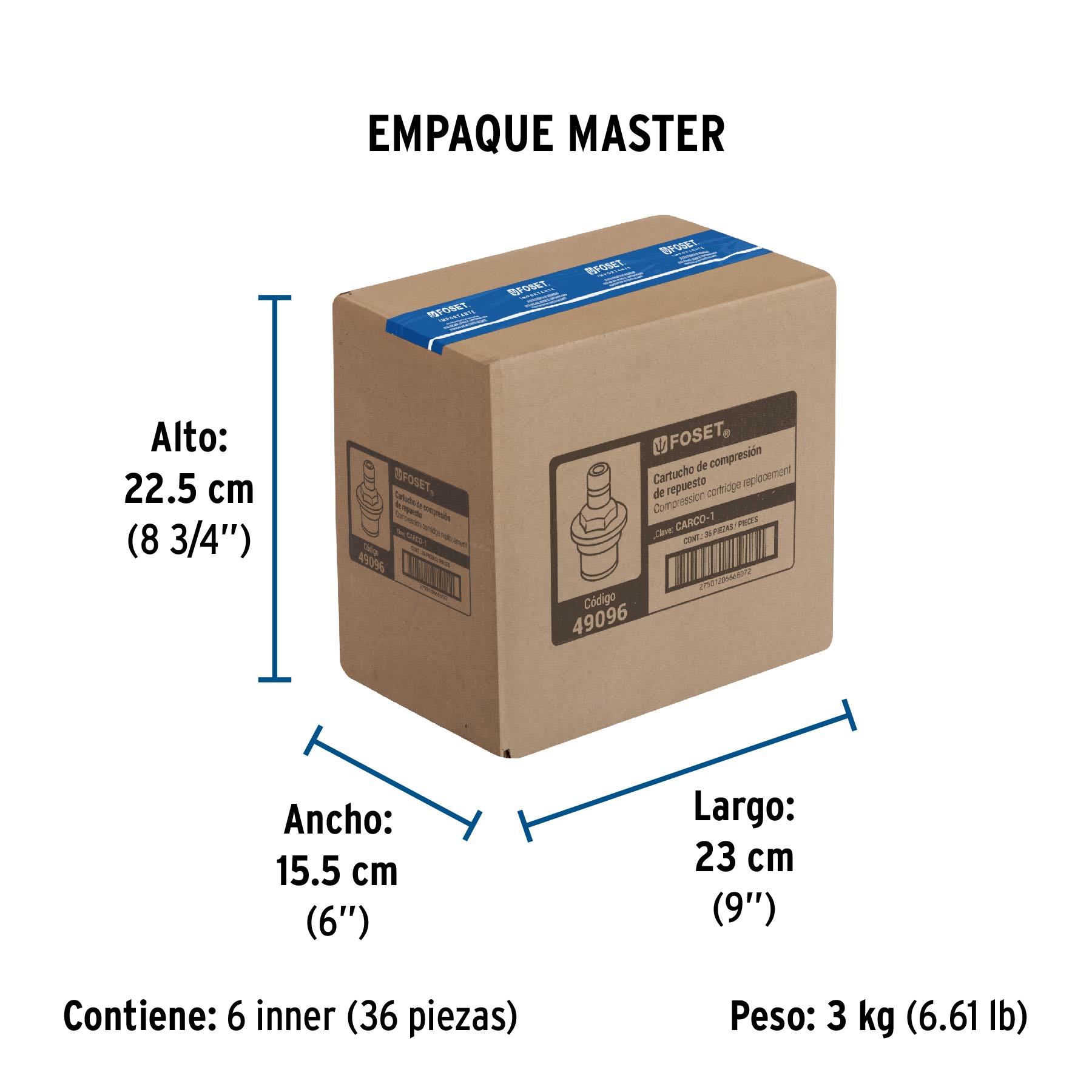 Cartucho de compresión para llaves de empotrar, FOSET - Empaque