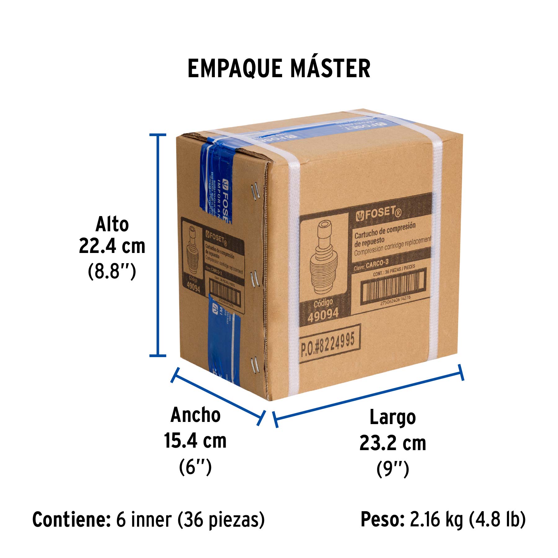 Cartucho de compresión para mezcladora, FOSET - Empaque