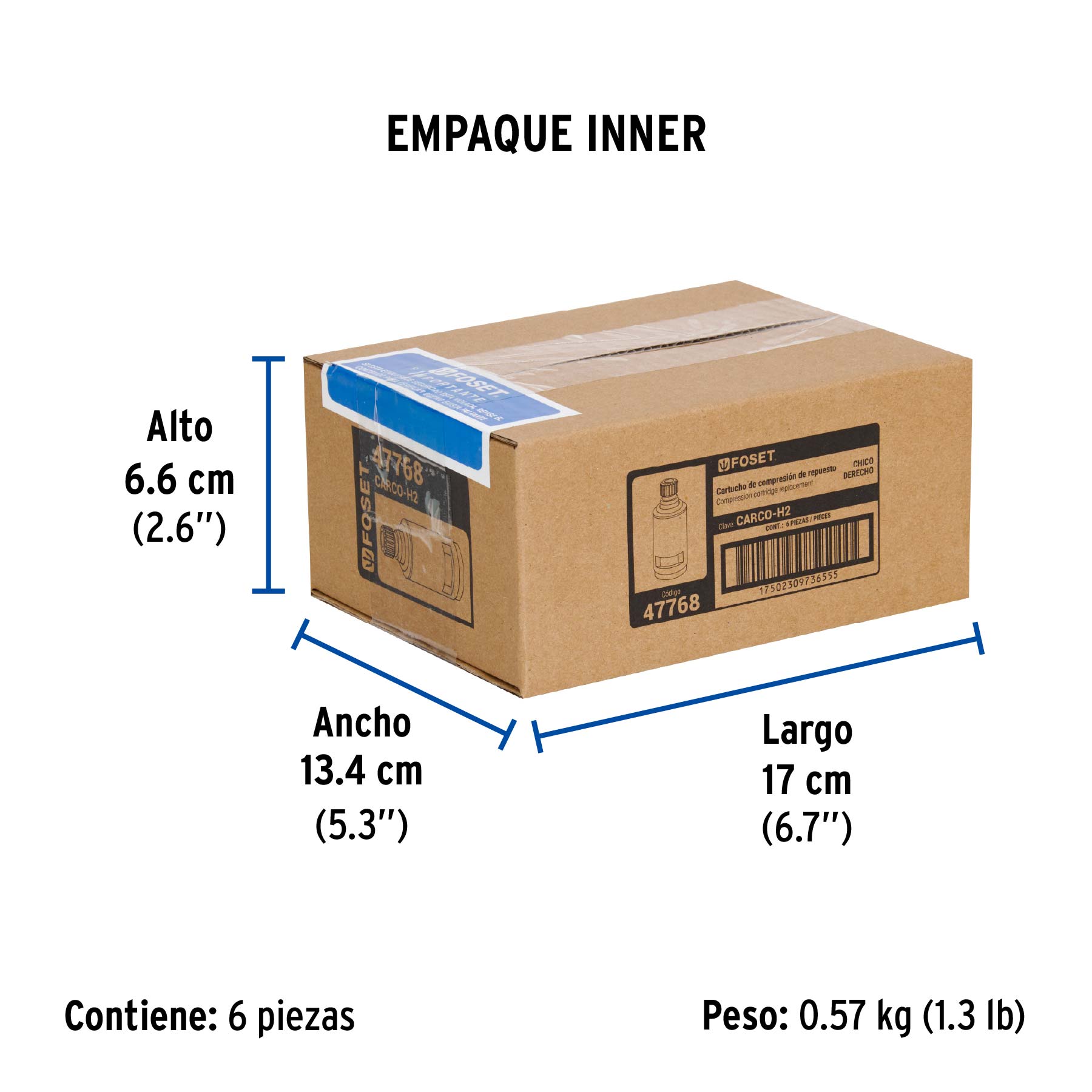 Cartucho genérico de compresión, chico, derecho, FOSET - Empaque