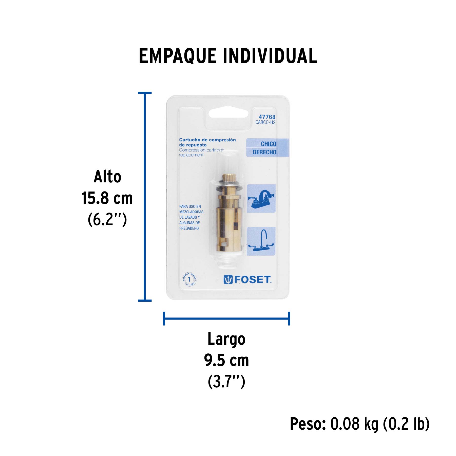 Cartucho genérico de compresión, chico, derecho, FOSET - Empaque