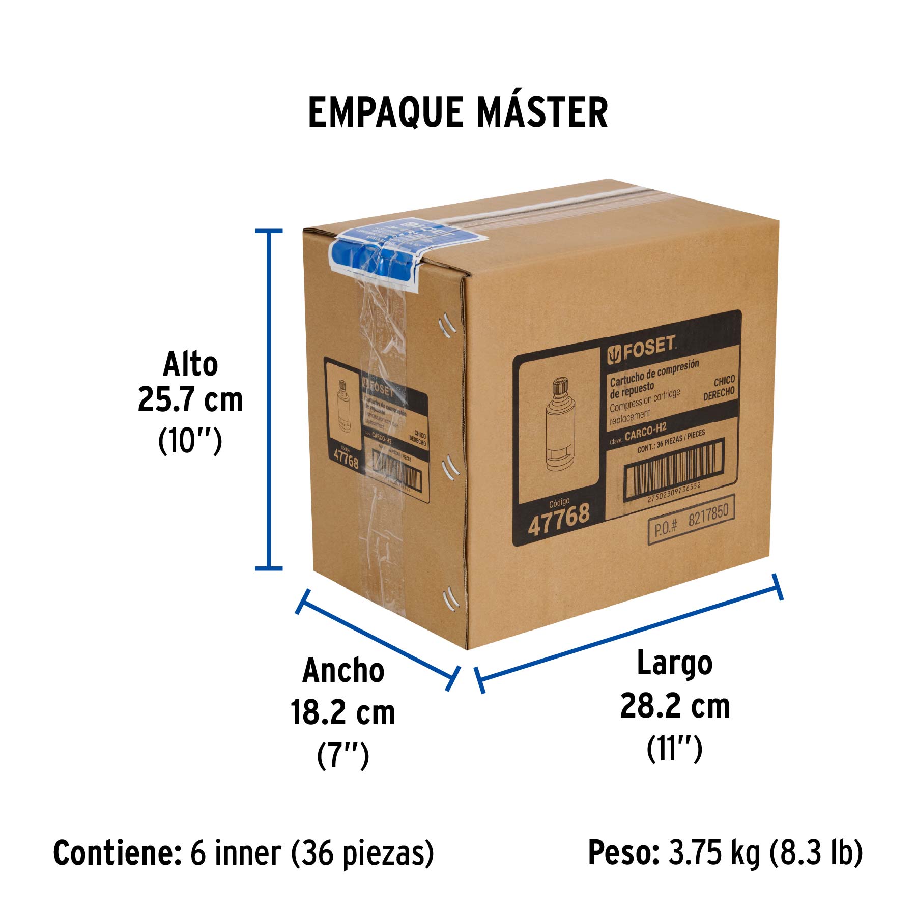 Cartucho genérico de compresión, chico, derecho, FOSET - Empaque