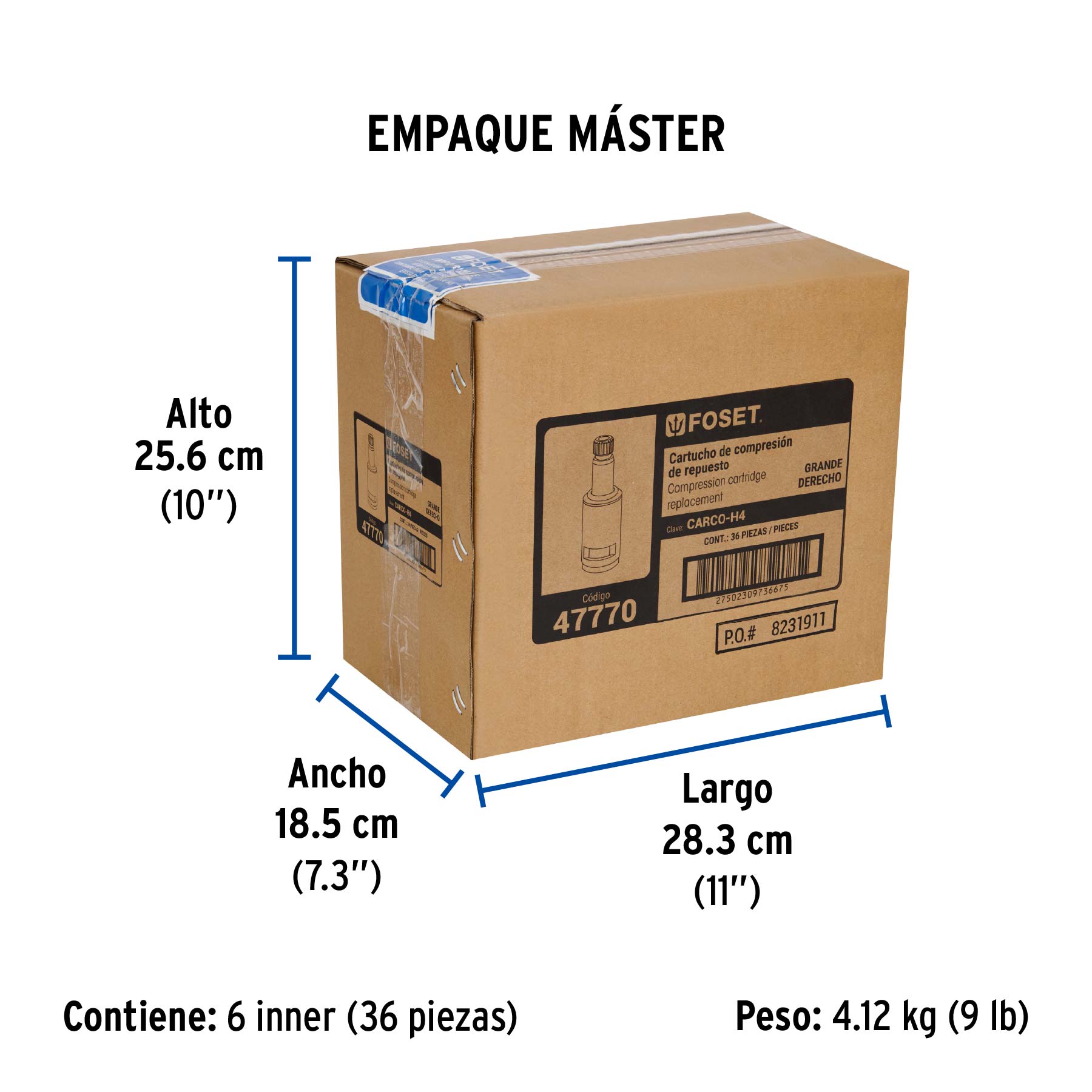 Cartucho genérico de compresión, grande, derecho, FOSET - Empaque