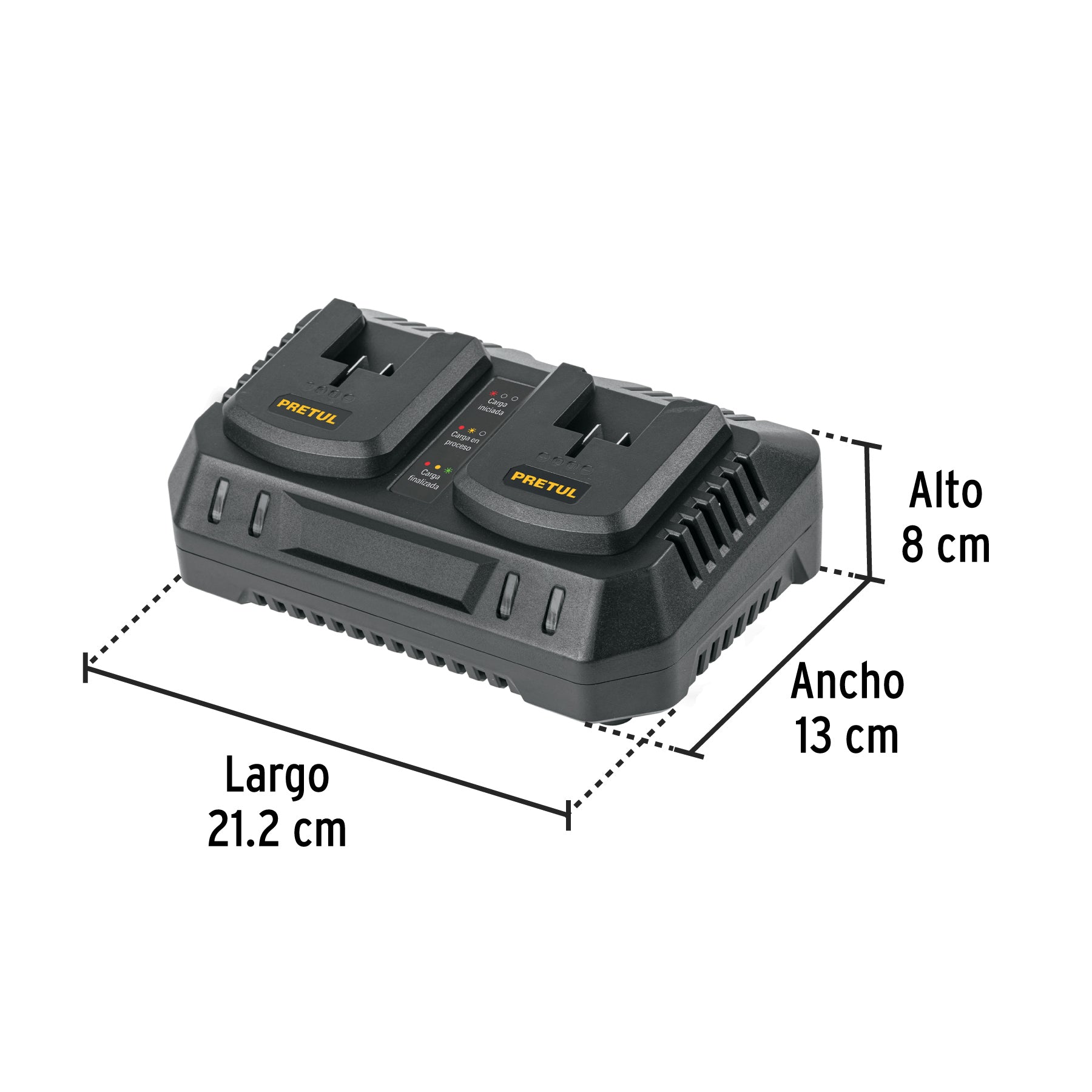 Cargador dual de baterías de ion litio 20V, PRETUL