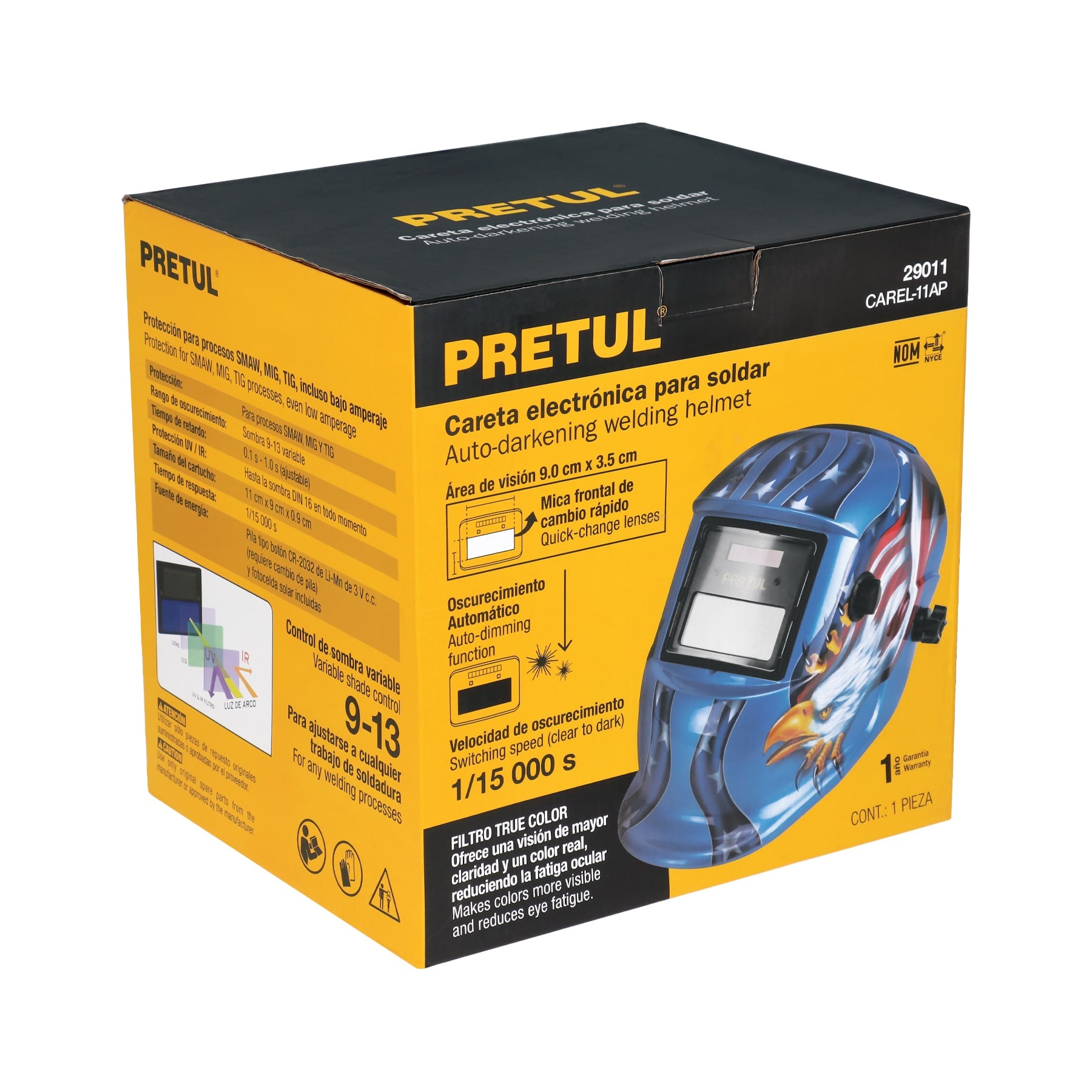 Careta electrónica para soldar sombra 9-13, águila, PRETUL