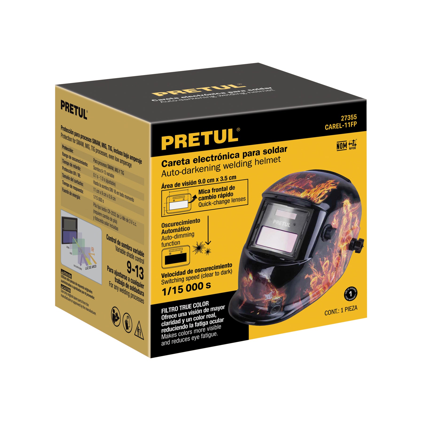 Careta electrónica para soldar sombra 9-13, fuego, PRETUL