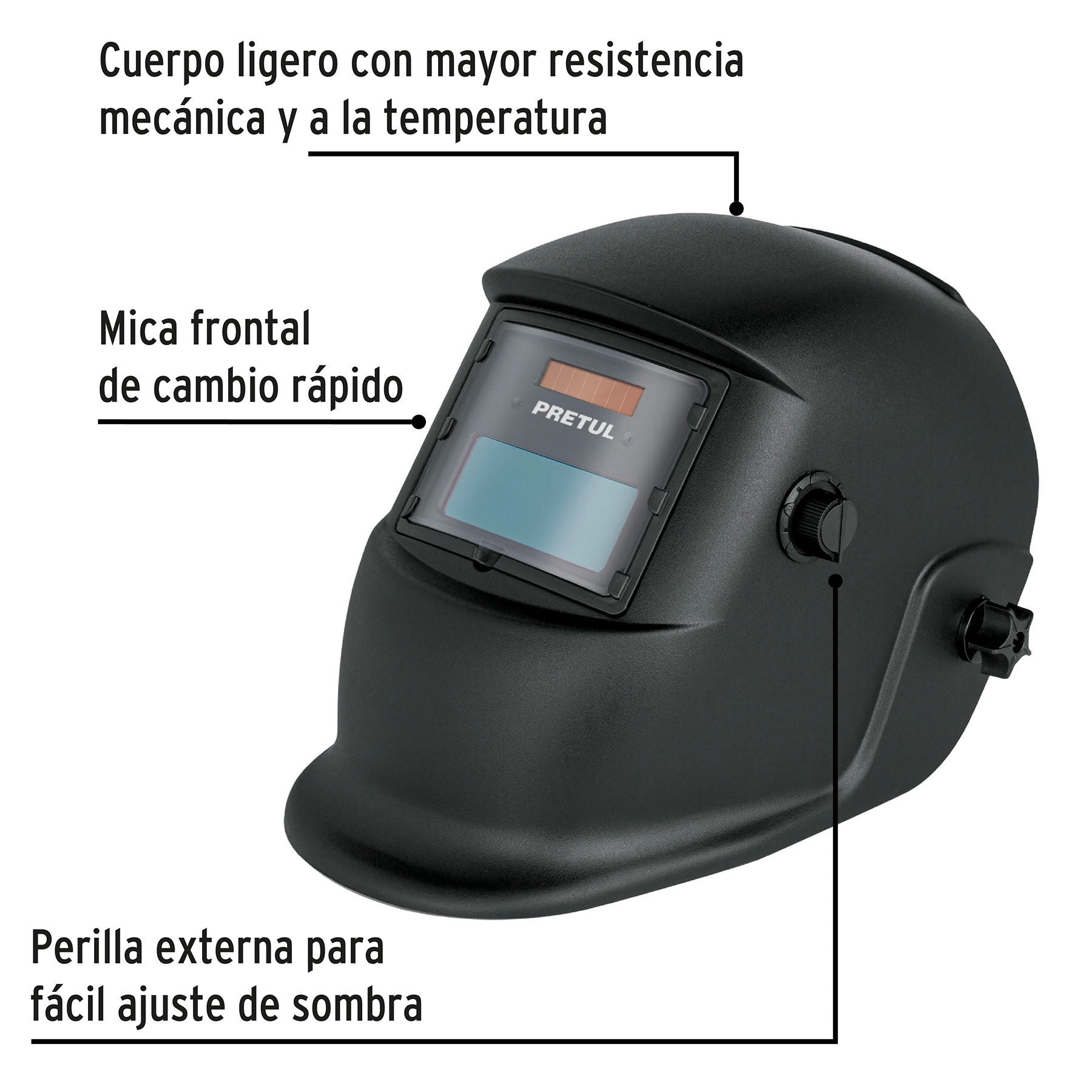 Careta electrónica para soldar sombra 9-13, negra, PRETUL