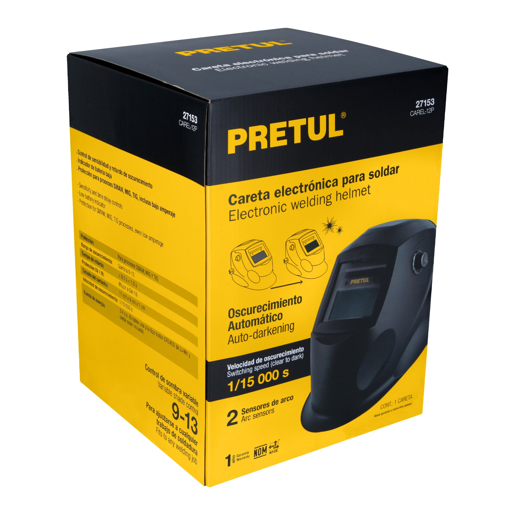 Careta electrónica para soldar sombra 9-13, PRETUL