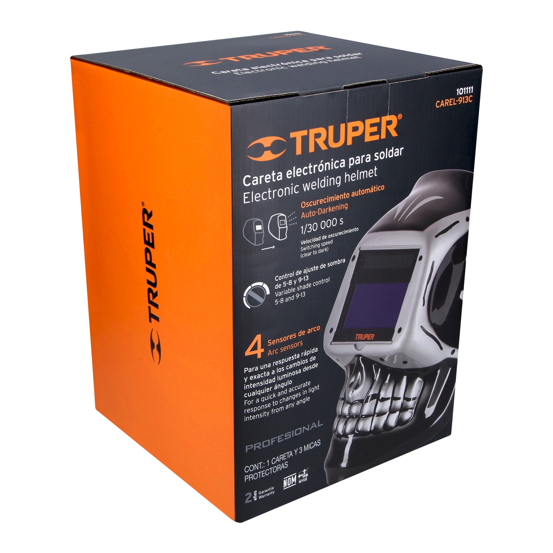 Careta electrónica para soldar sombra 9-13, calavera, TRUPER
