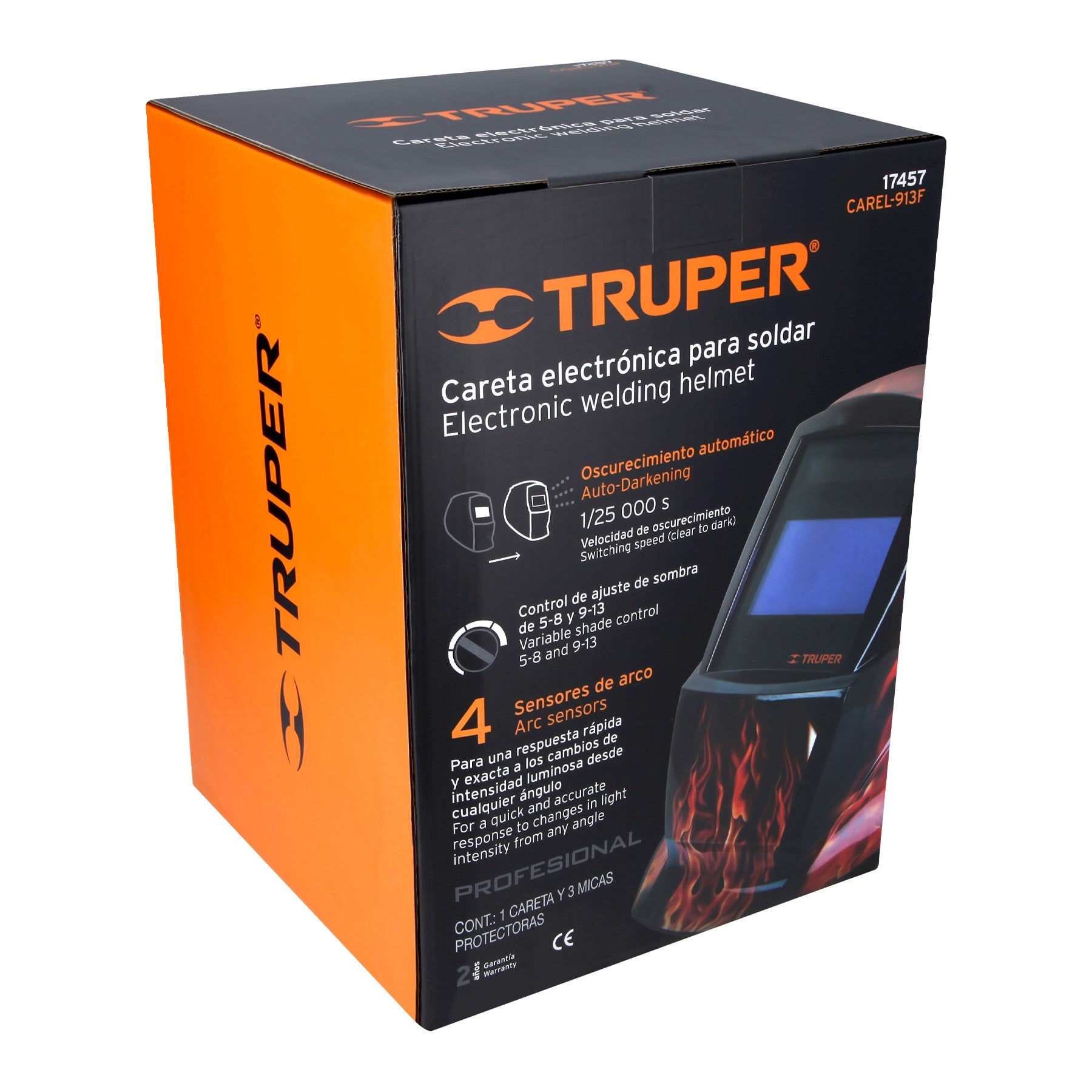 Careta electrónica para soldar sombra 9-13, flamas, TRUPER