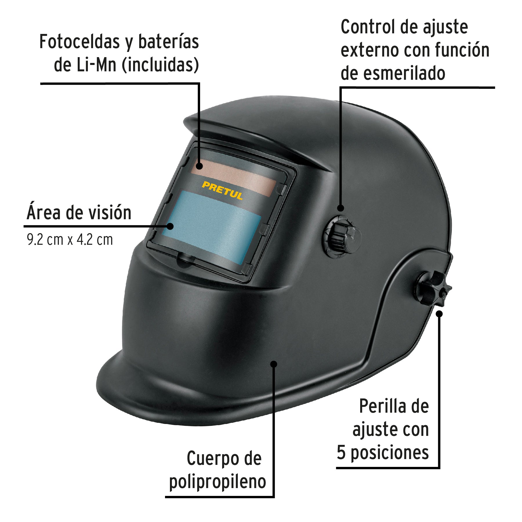 Careta electrónica para soldar 9-13, semiprofesional, PRETUL
