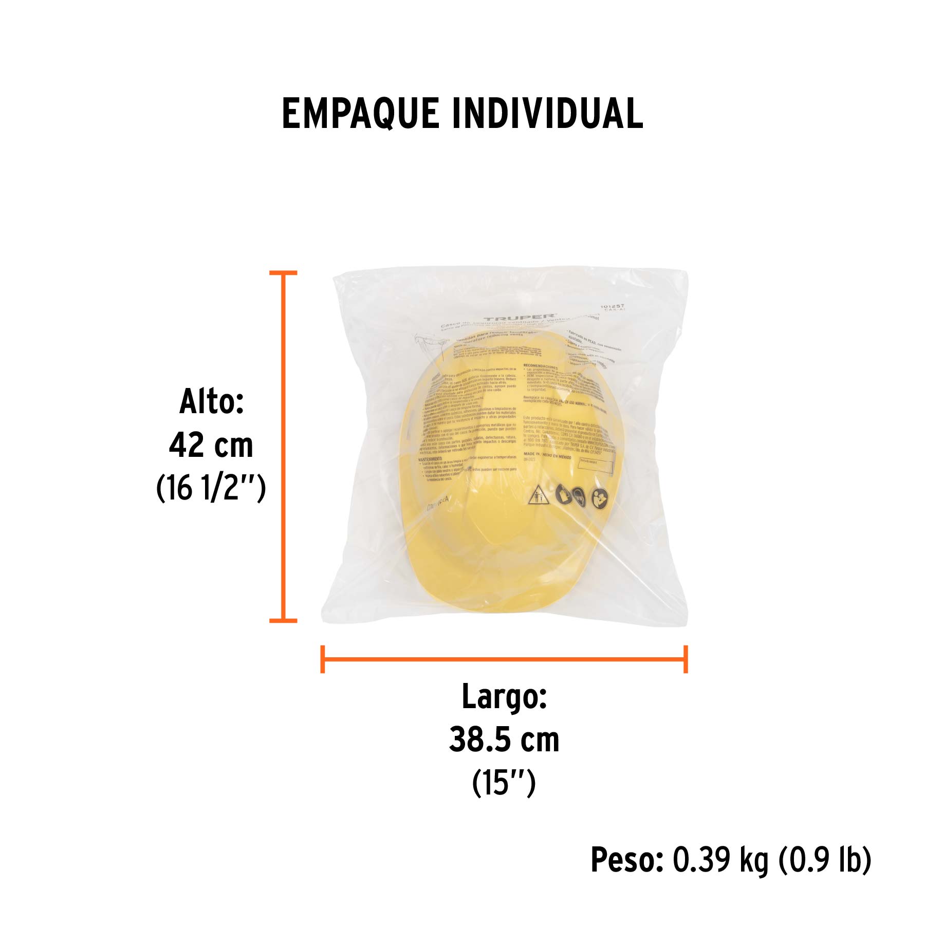 Casco de seguridad ventilado, ajuste de matraca, amarillo - Empaque