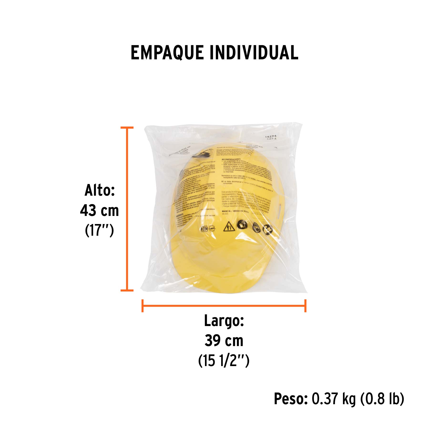 Casco de seguridad, ajuste de matraca, amarillo, TRUPER - Empaque