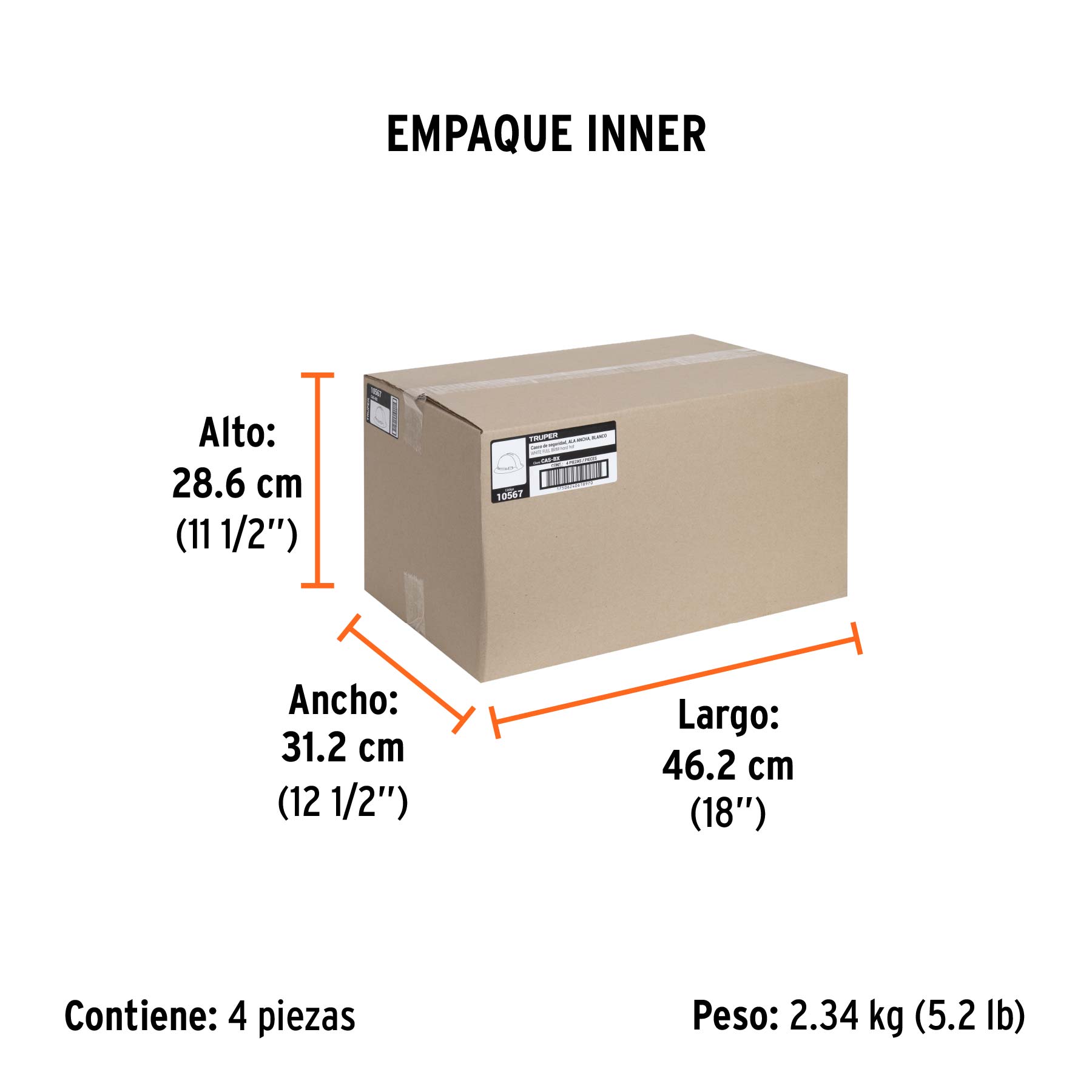 Casco de seguridad ala ancha, blanco, TRUPER - Empaque