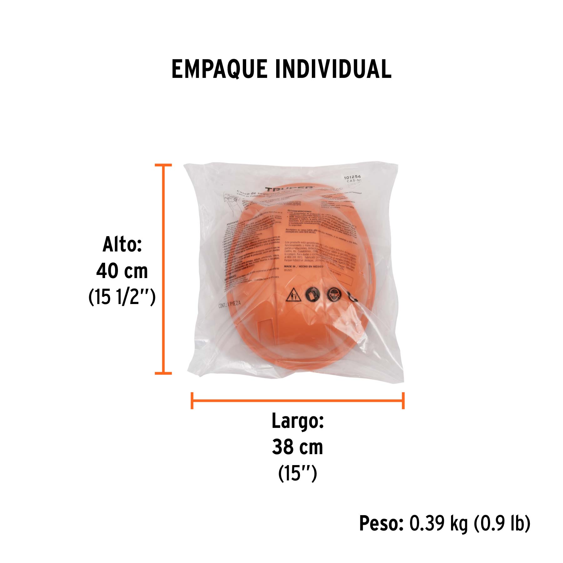 Casco de seguridad ventilado, ajuste de matraca, naranja - Empaque
