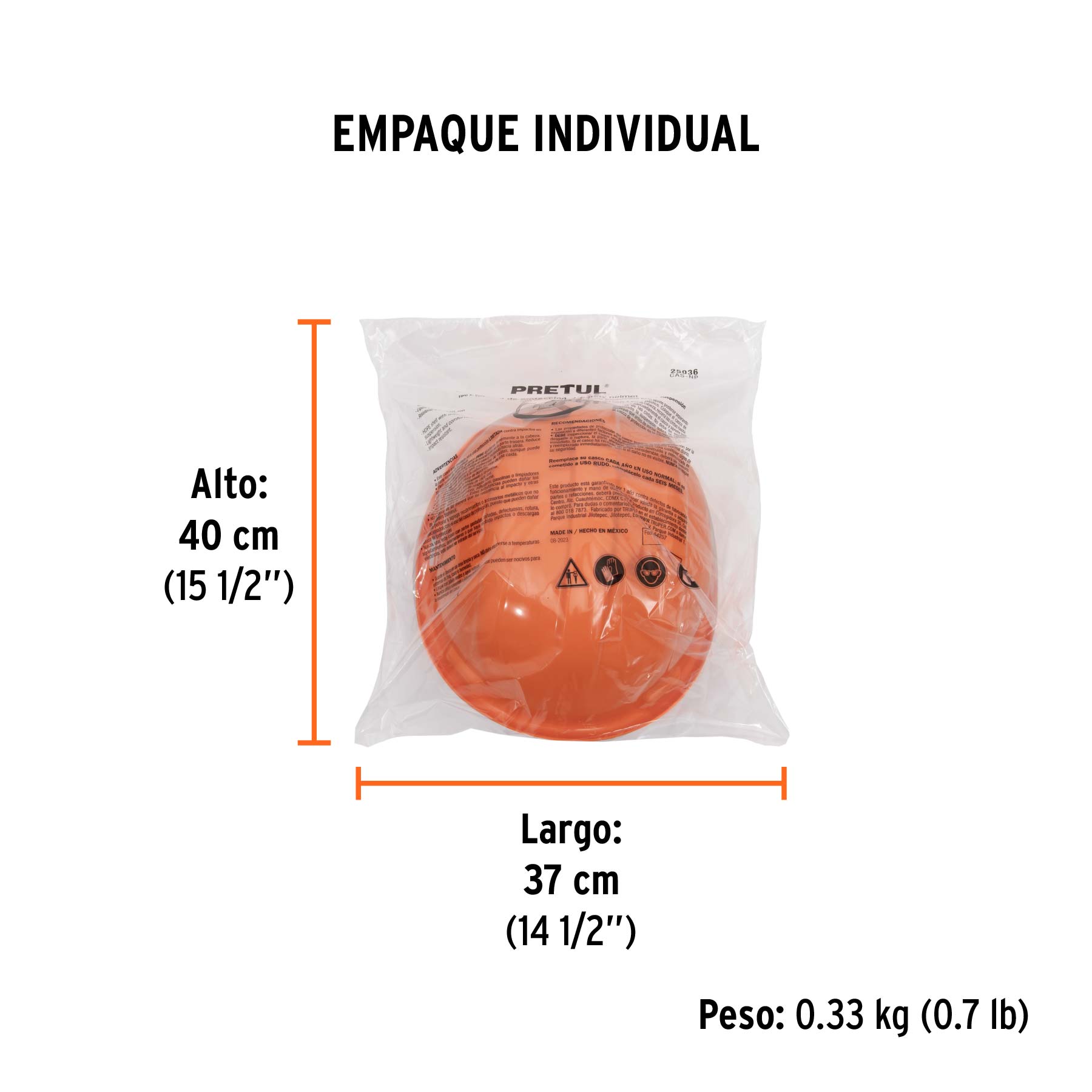 Casco de seguridad, ajuste de intervalos, naranja, PRETUL - Empaque