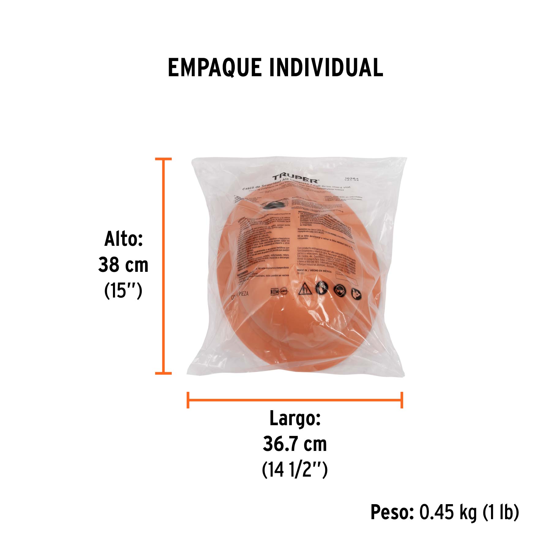 Casco de seguridad ala ancha, naranja, TRUPER - Empaque