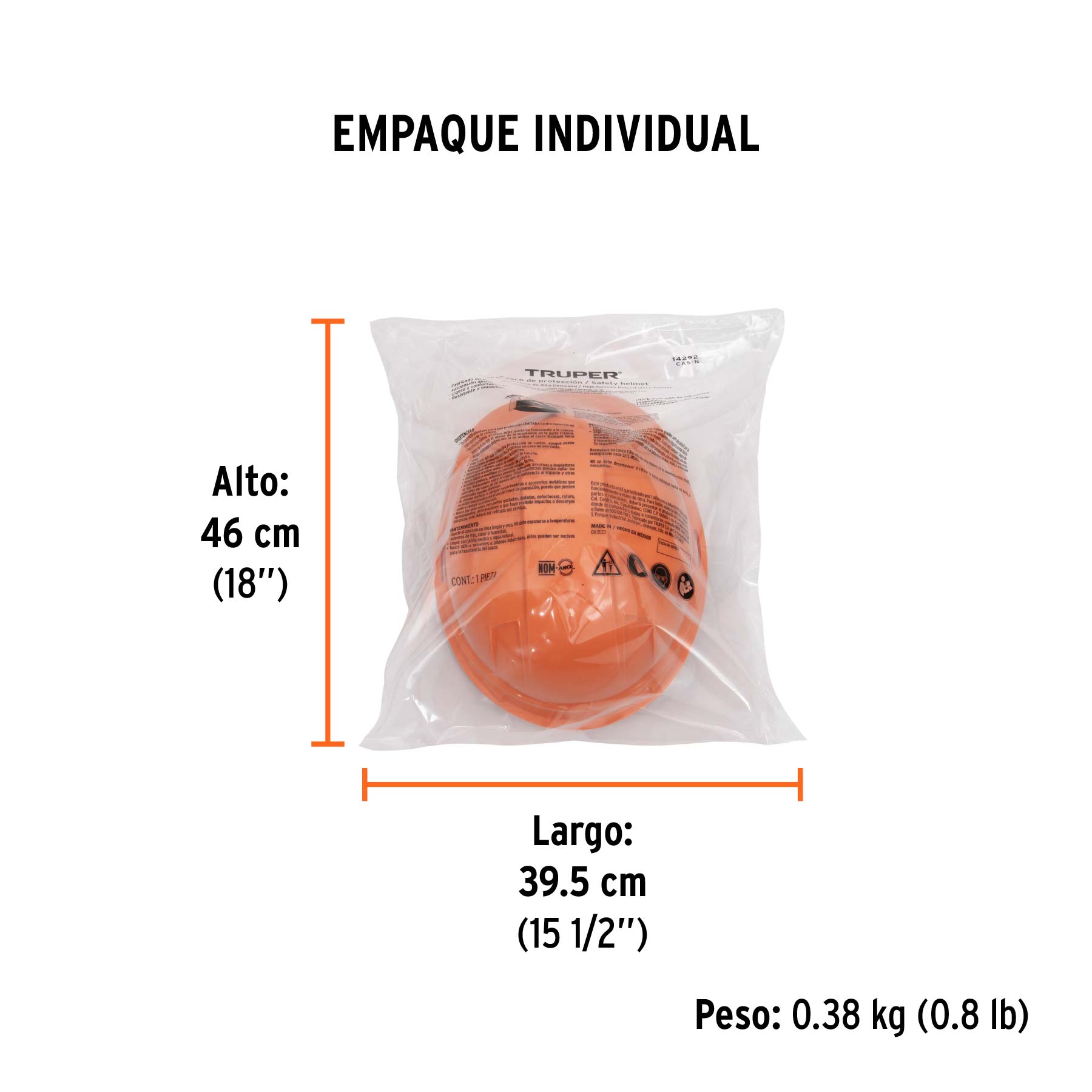 Casco de seguridad, ajuste de matraca, naranja, TRUPER - Empaque