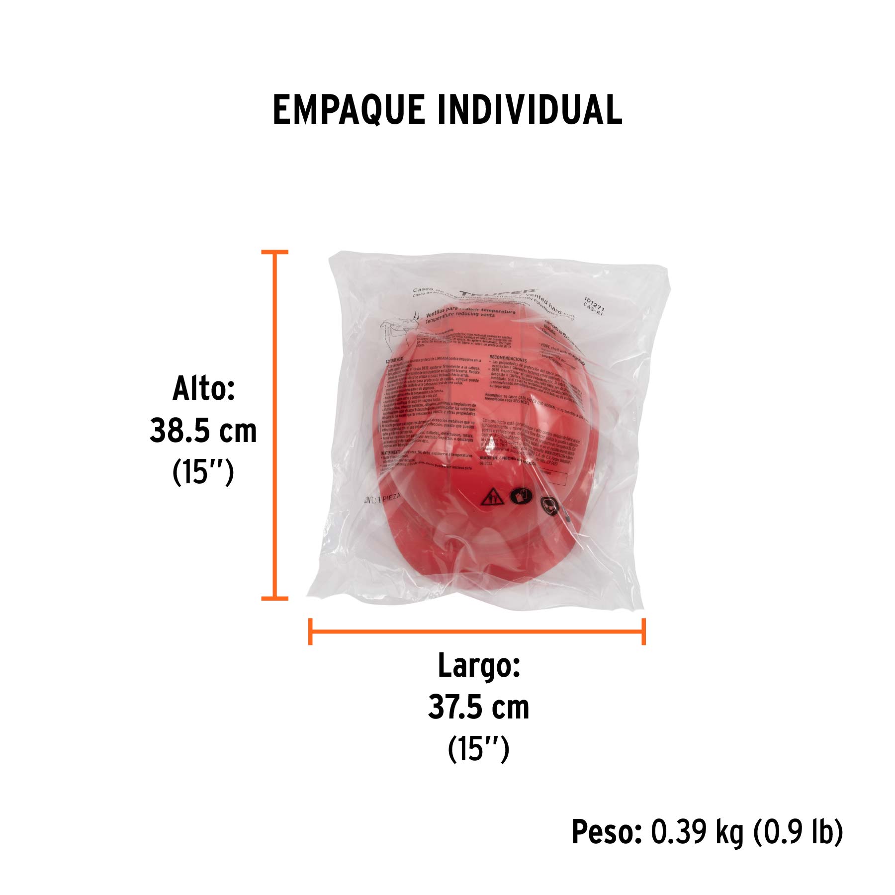 Casco de seguridad ventilado, ajuste de matraca, rojo - Empaque