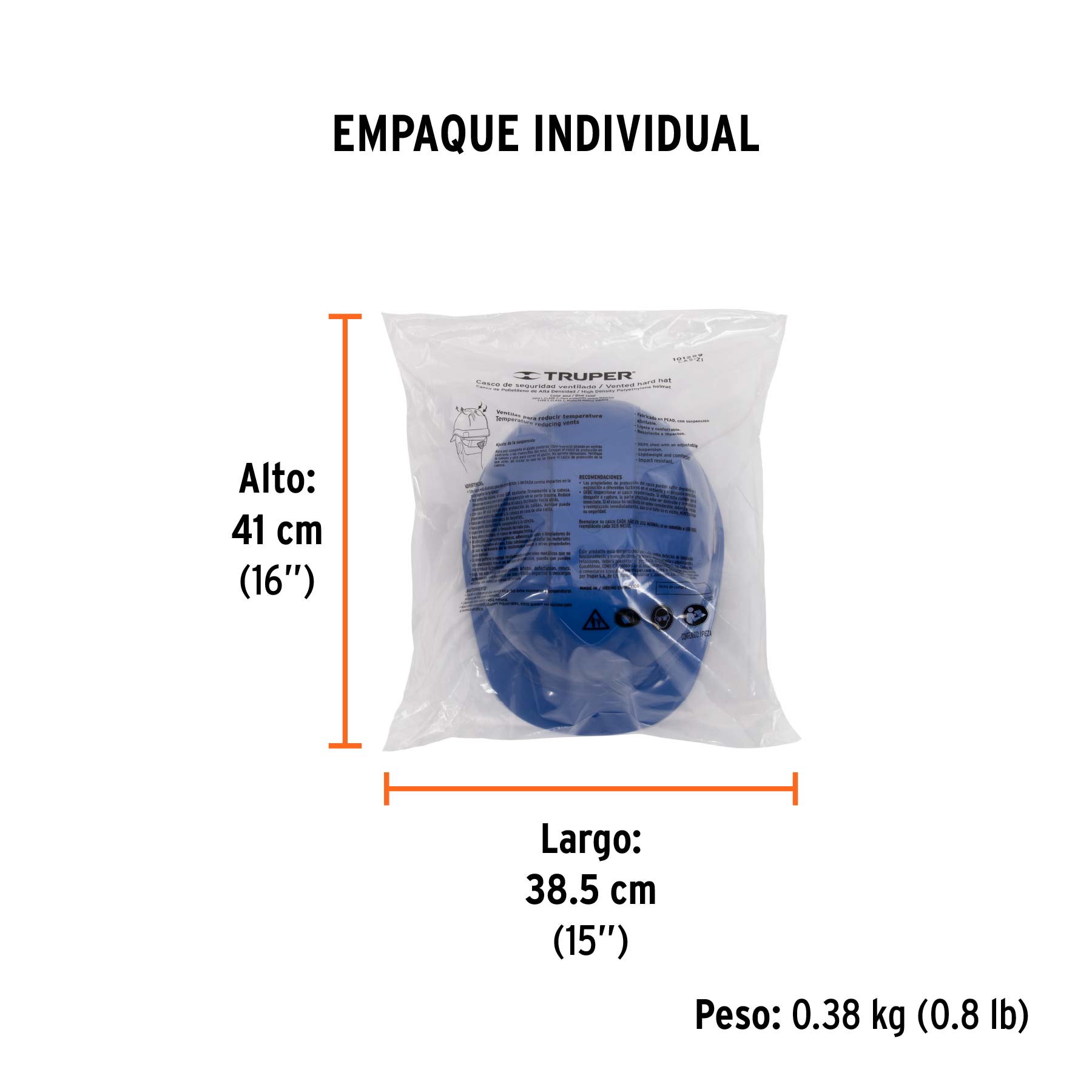 Casco de seguridad ventilado, ajuste de matraca, azul - Empaque
